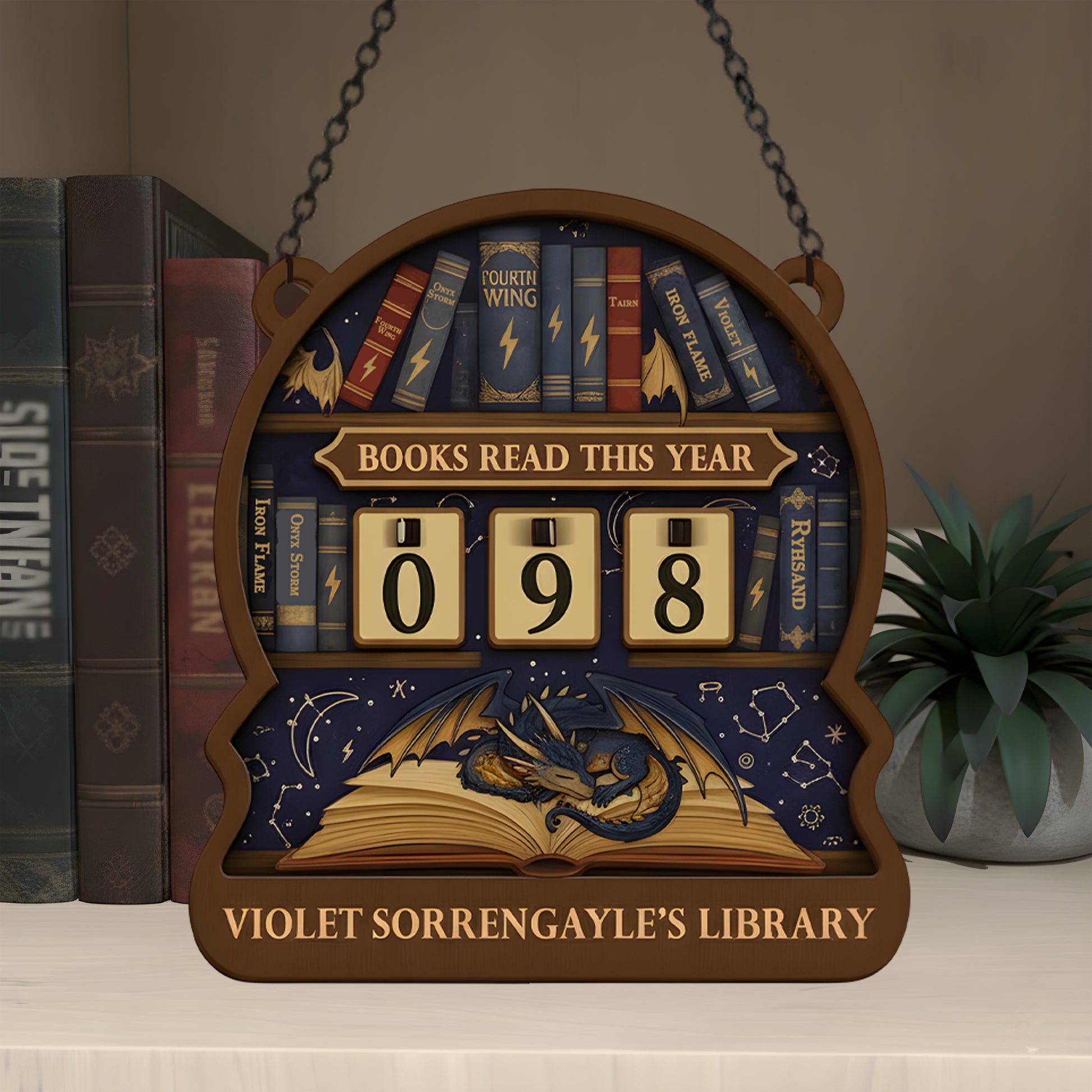 Fourth Wing Book Tracker Sign, Violet Sorrengale Dragon Decor, Reading Goal Display, Fantasy Bookish Gift, Wall Hanging BTVLR28