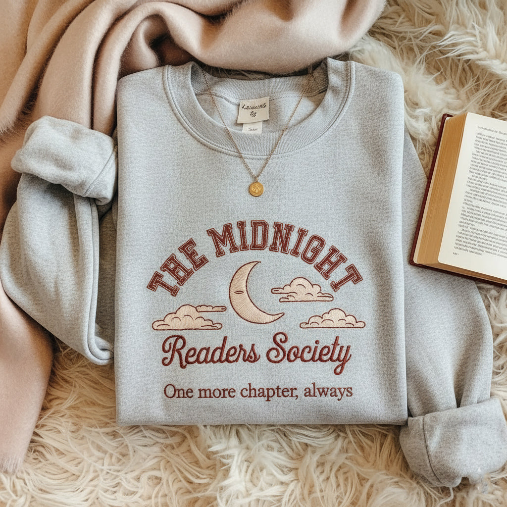 Late Night Readers Club Embroidered Sweatshirt, Book Lover Gift, Cozy Reading Crewneck, Bookworm Hoodie, Booktok Merch, Book Club Shirt