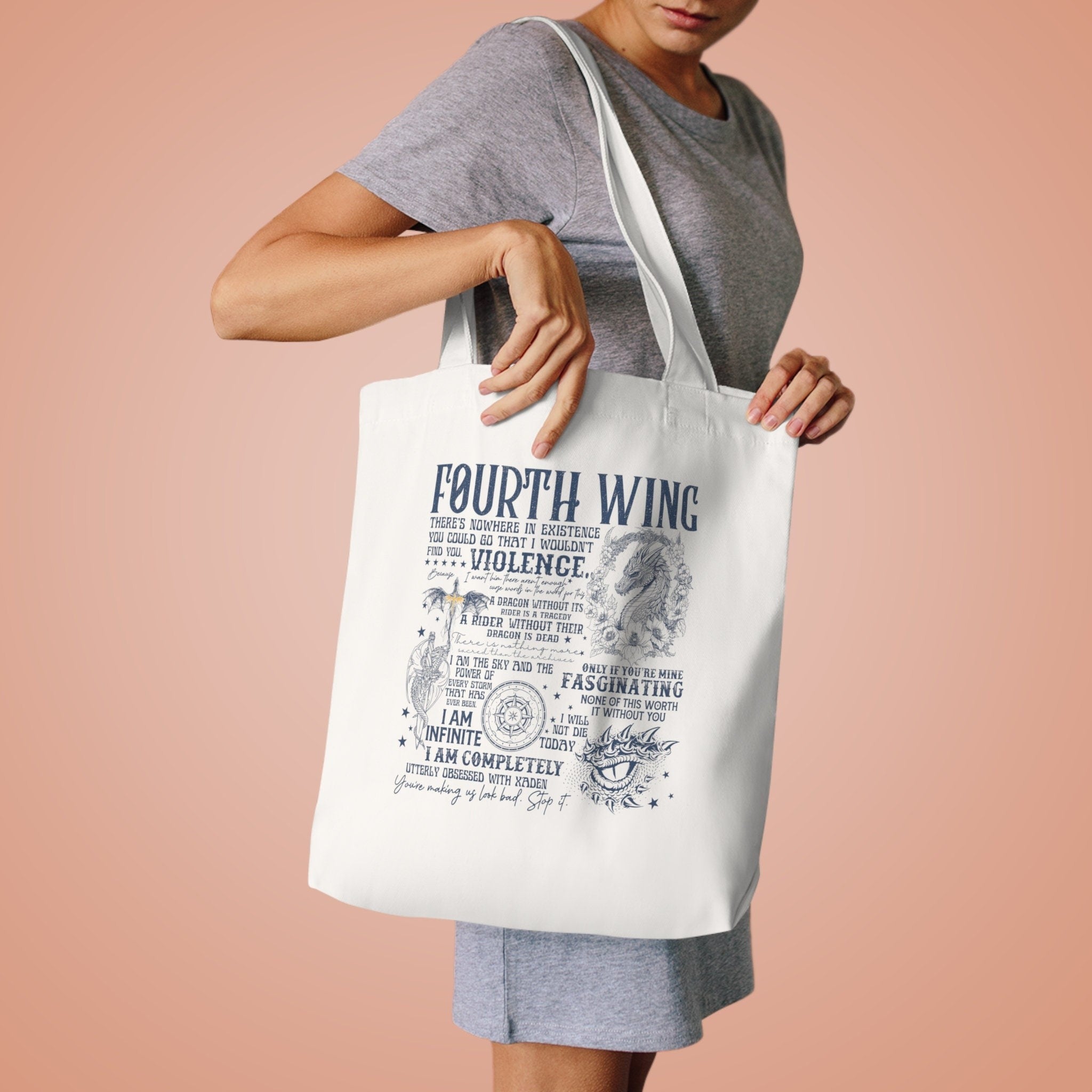 Fourth Wing Tote Bag – Rebecca Yarros Inspired Bookish Gift, Fantasy Quote Canvas Bag, Book Lover Aesthetic Bag TBVLR30