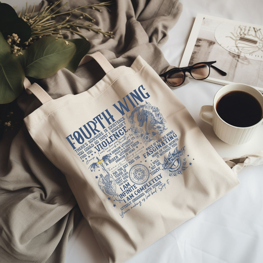 Fourth Wing Tote Bag – Rebecca Yarros Inspired Bookish Gift, Fantasy Quote Canvas Bag, Book Lover Aesthetic Bag TBVLR30