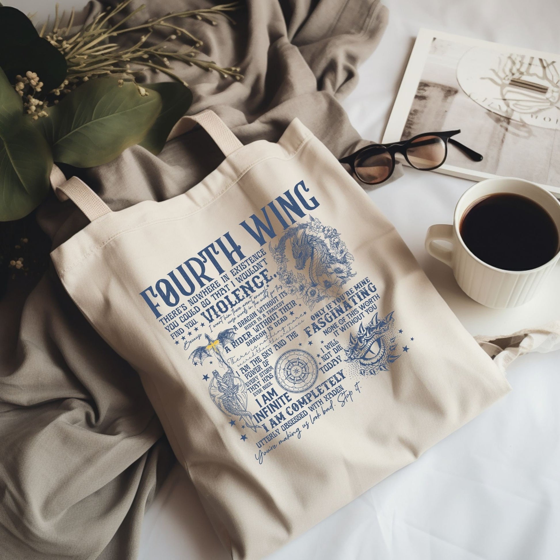 Fourth Wing Tote Bag – Rebecca Yarros Inspired Bookish Gift, Fantasy Quote Canvas Bag, Book Lover Aesthetic Bag TBVLR30