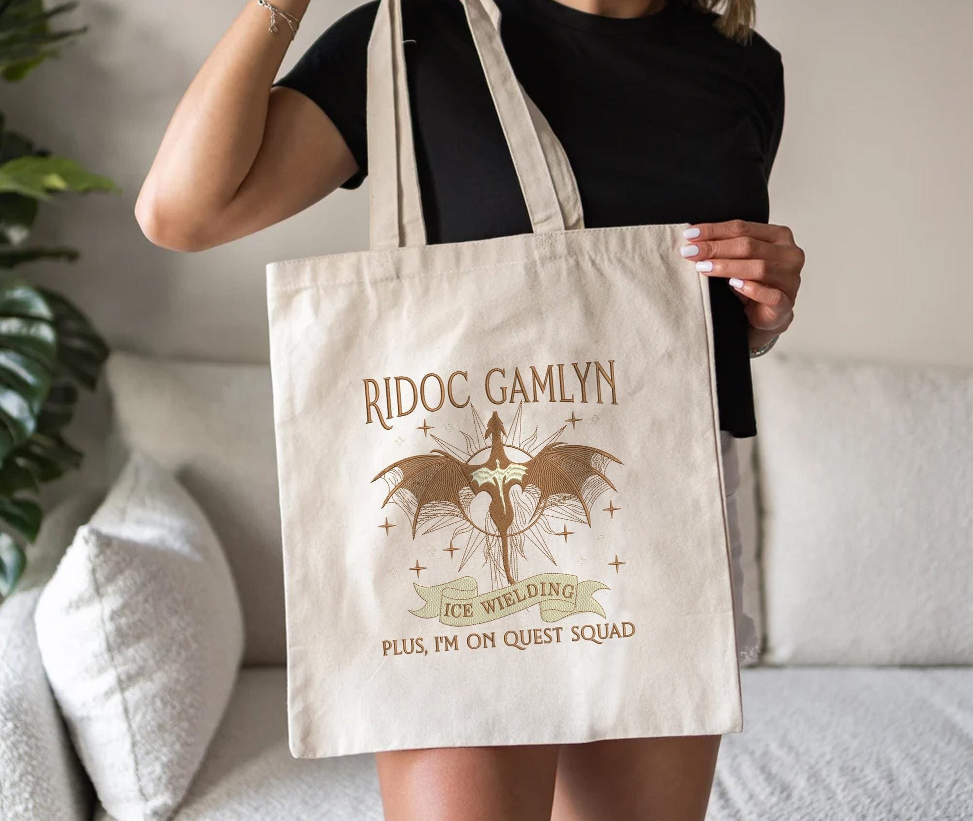 Basgiath War College Tote Bag, Embroidered Fourth Wing Canvas, Dragon Rider, Riders Quadrant, Fantasy Reader Gift, Bookish for Fan TBVLR31