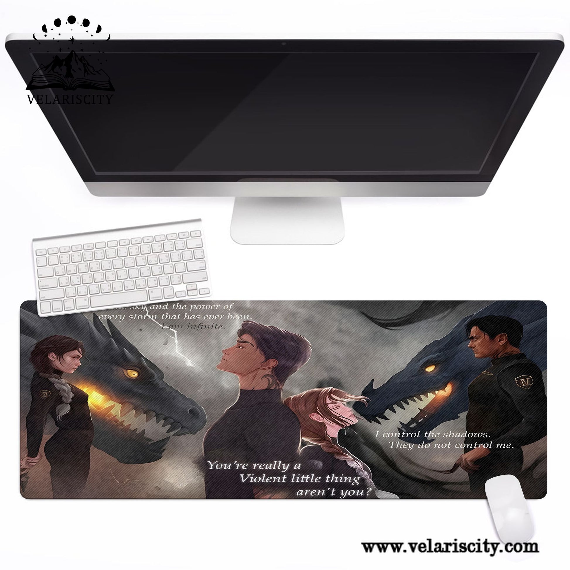 Fourth Wing Desk Mat, Xaden & Violet with Dragon Quotes, Bookish Gaming Mouse Pad DMVLR38