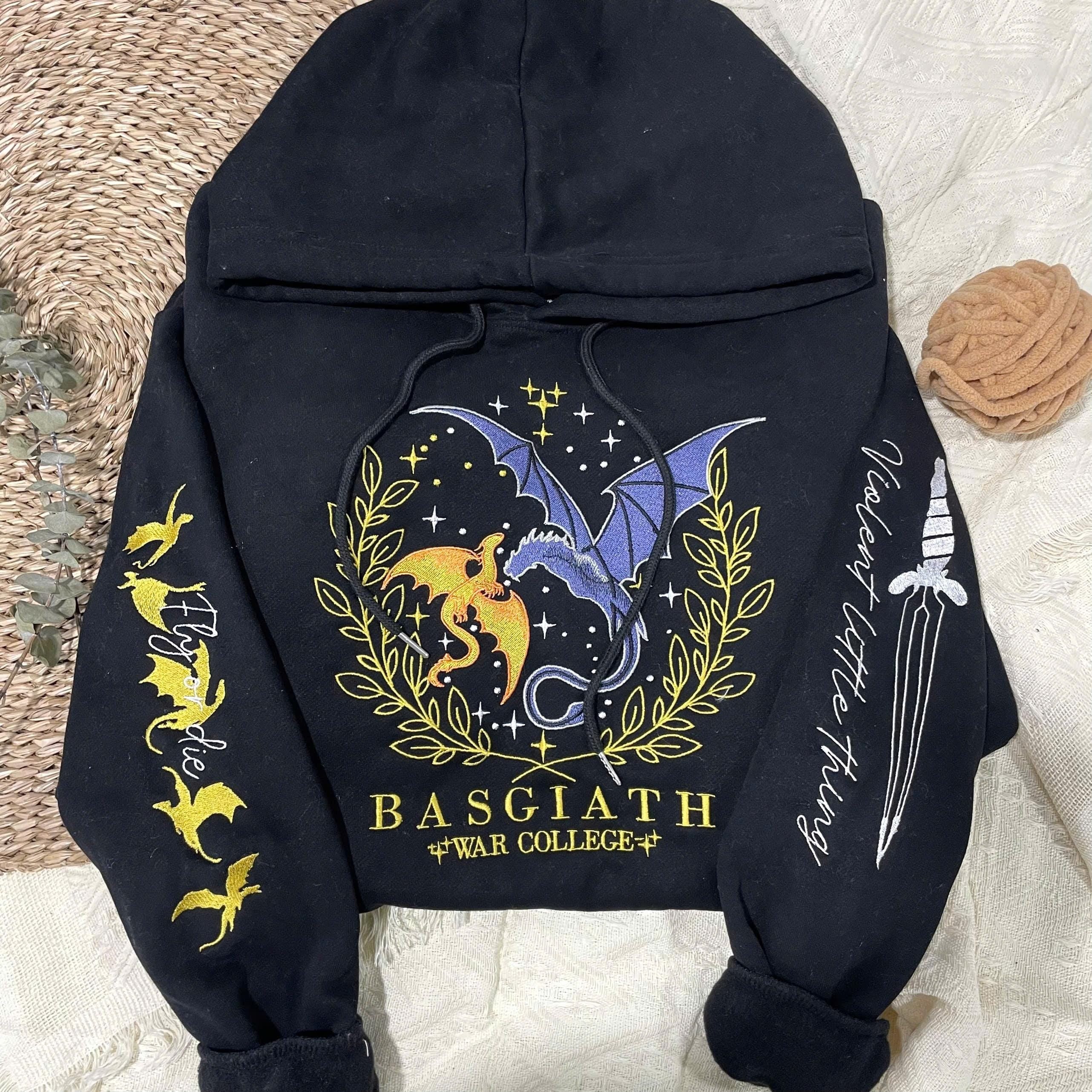 Fourth Wing Embroider Sweatshirt, Custom Basgiath War College, Dragon Rider,Violet Sorrengail,Xaden Riorson,Riders Quadrant,Fantasy Reader VEMB42