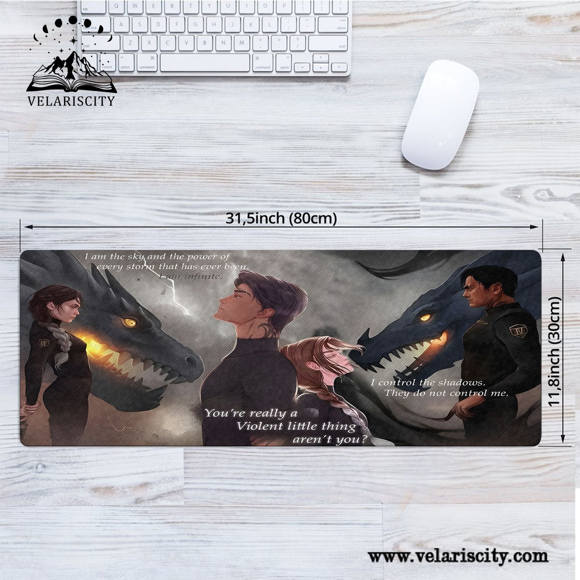 Fourth Wing Desk Mat, Xaden & Violet with Dragon Quotes, Bookish Gaming Mouse Pad DMVLR38