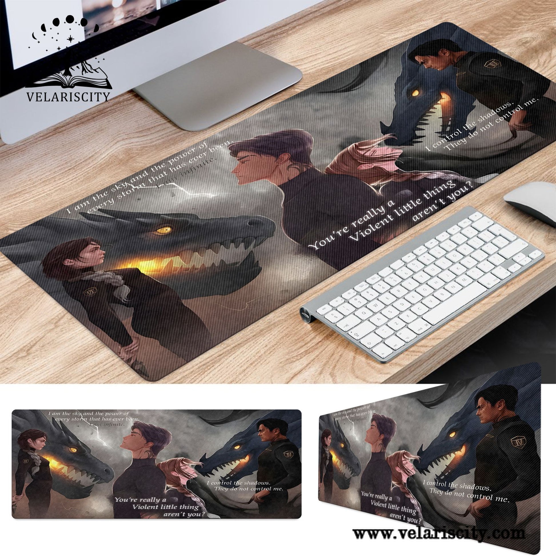 Fourth Wing Desk Mat, Xaden & Violet with Dragon Quotes, Bookish Gaming Mouse Pad DMVLR38