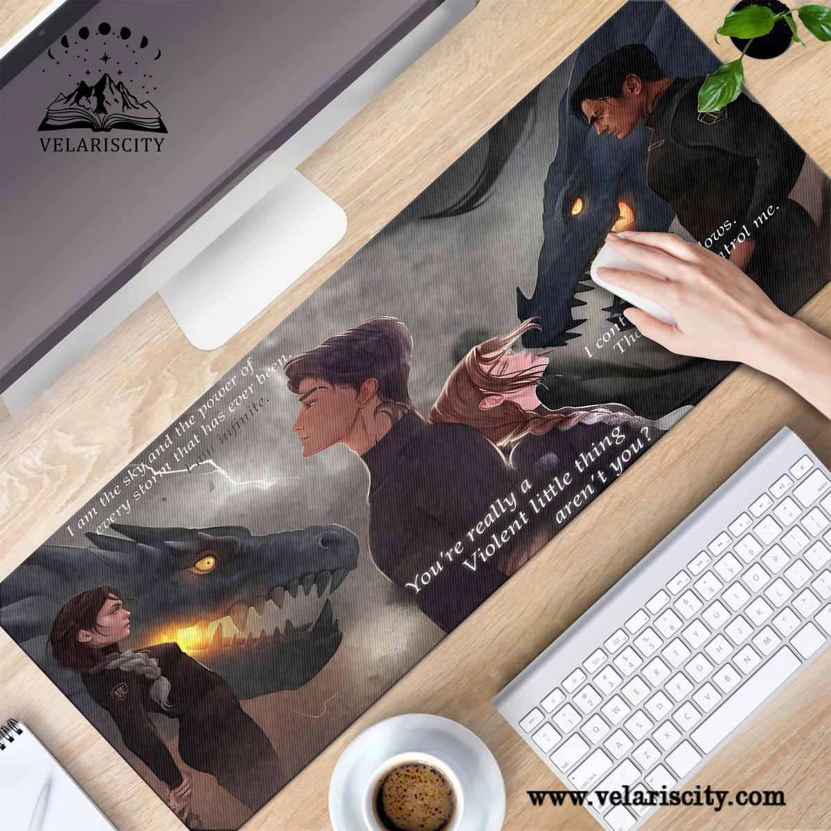 Fourth Wing Desk Mat, Xaden & Violet with Dragon Quotes, Bookish Gaming Mouse Pad DMVLR38