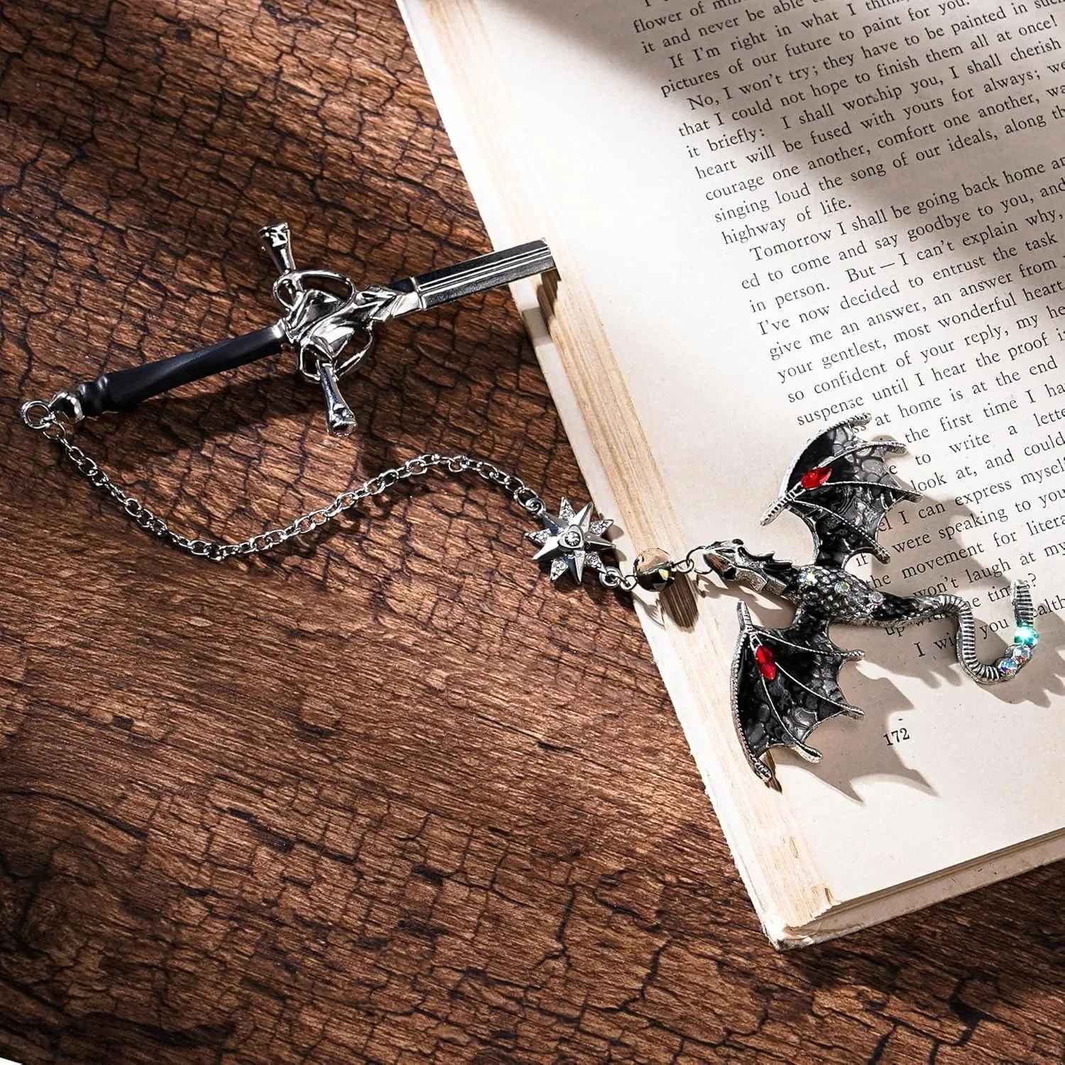 Dragon Sword Fantasy Bookmark, Birthday Gifts for Readers, Book Lover Silver Metal Charm, Bookmarks Unique Gift For Women Men Bookish