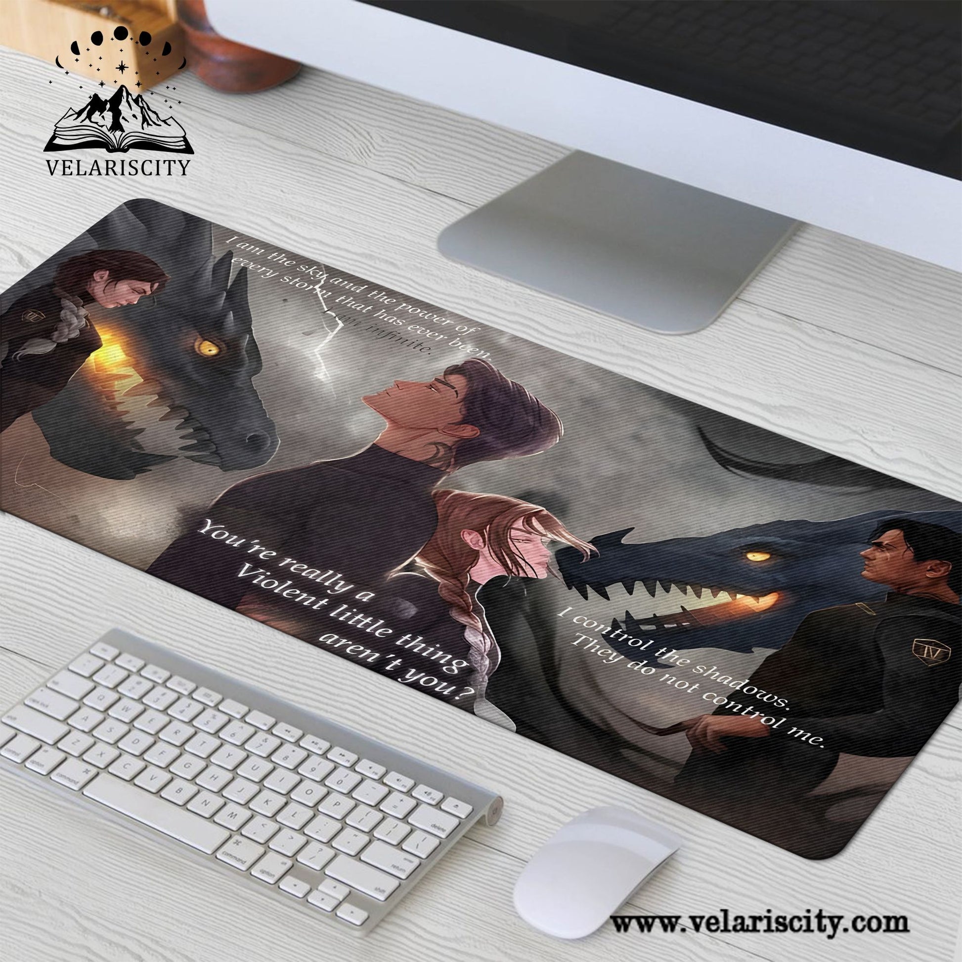 Fourth Wing Desk Mat, Xaden & Violet with Dragon Quotes, Bookish Gaming Mouse Pad DMVLR38