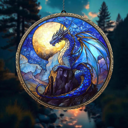 Onyx Storm Stained Glass Suncatcher, Dragon and the Moon Suncatcher, Fourth Wing Dragon Suncatcher Ornament, Book Lover Gift, Fourth Wing SGVLR33