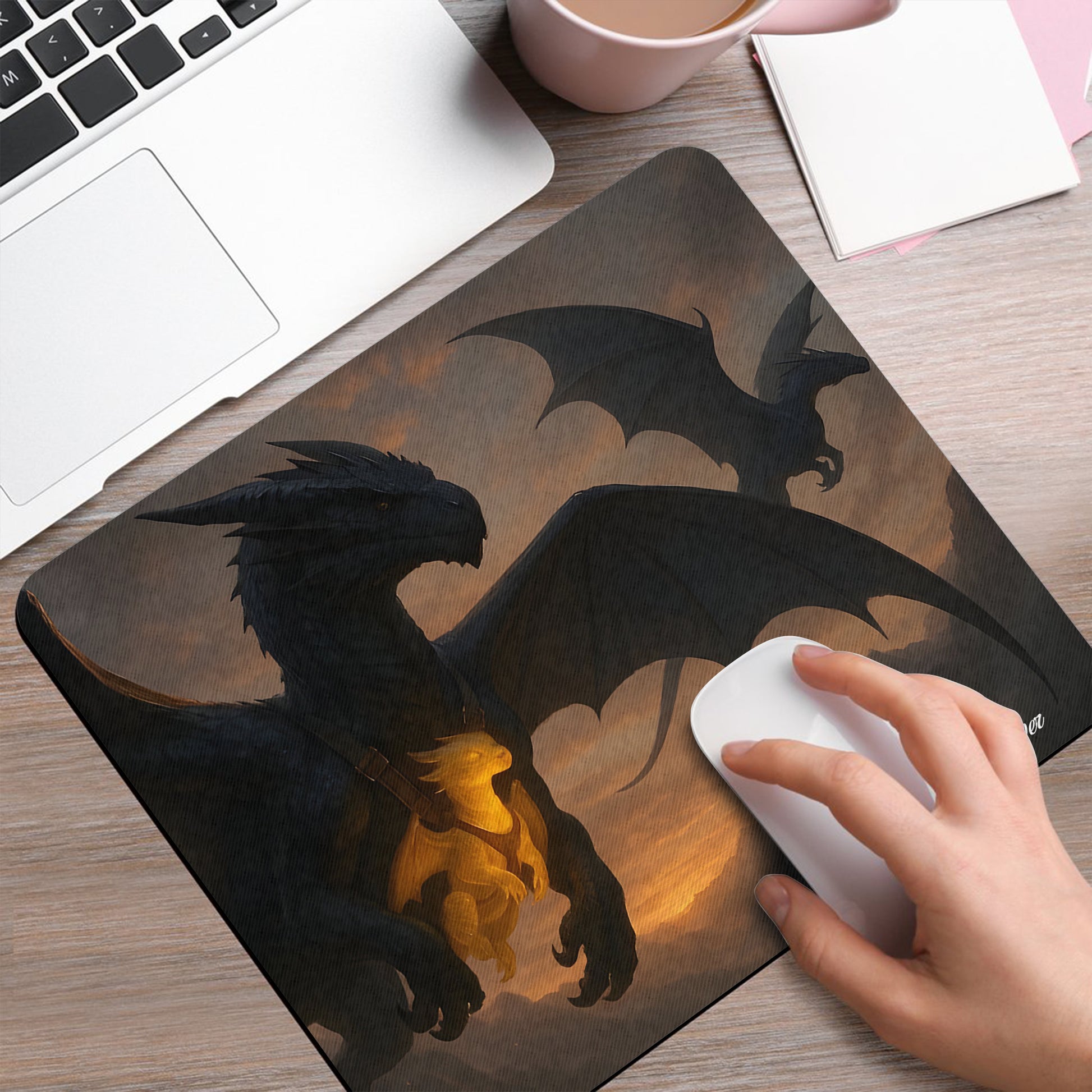 Fourth Wing Dragon Desk Mat, “Our Dragons Choose Us” Quote, Fantasy Bookish Mouse Pad DMVLR34
