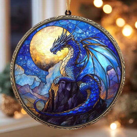 Onyx Storm Stained Glass Suncatcher, Dragon and the Moon Suncatcher, Fourth Wing Dragon Suncatcher Ornament, Book Lover Gift, Fourth Wing SGVLR33