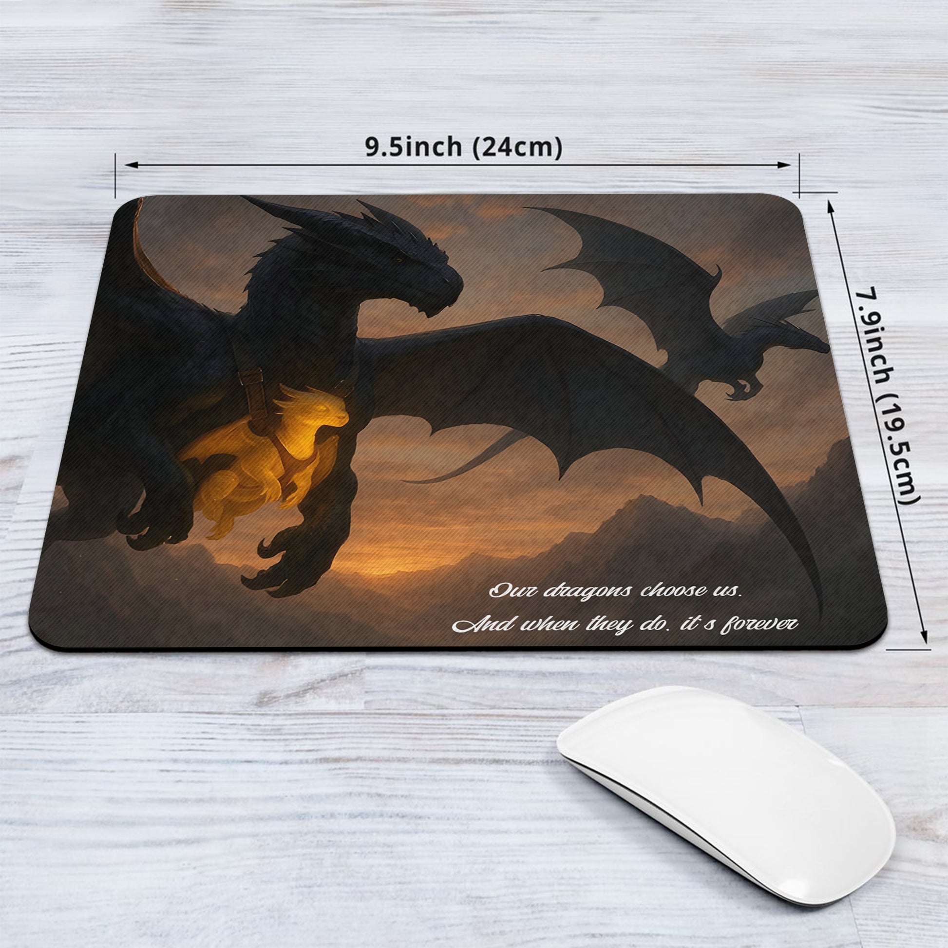 Fourth Wing Dragon Desk Mat, “Our Dragons Choose Us” Quote, Fantasy Bookish Mouse Pad DMVLR34