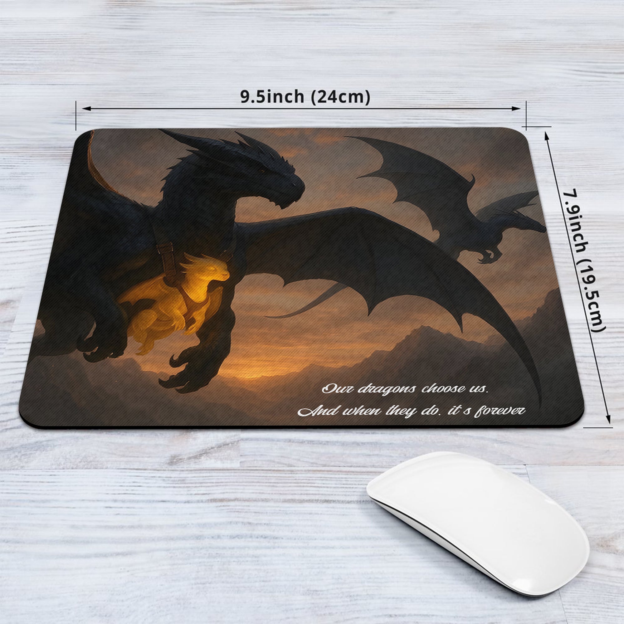 Fourth Wing Dragon Desk Mat, “Our Dragons Choose Us” Quote, Fantasy Bookish Mouse Pad DMVLR34