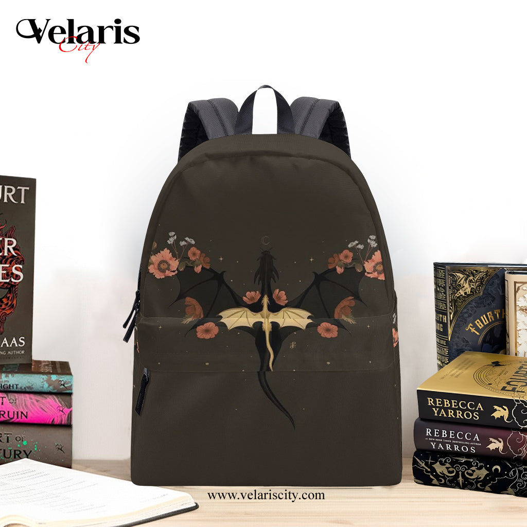 Fourth Wing Inspired Dragon and Floral Backpack, Fantasy Book Lover Bag, Elegant Dark Aesthetic School Backpack, Stylish Travel Daypack BPVLR35