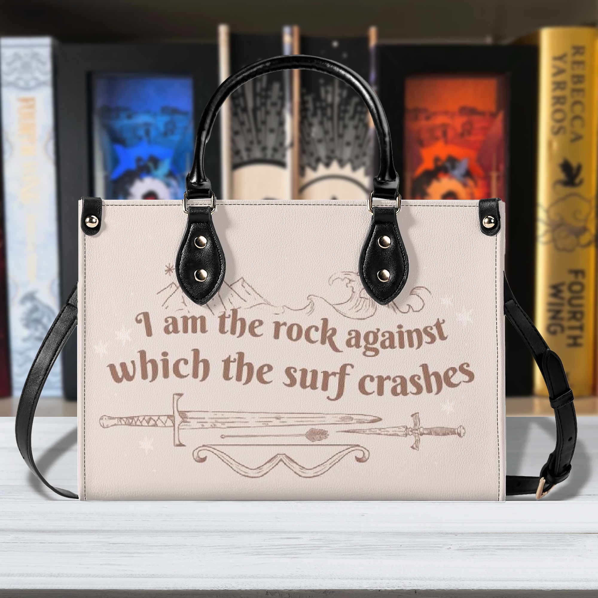" I am the rock against which the surf crashes" Leather Bag, ACOSF Inspired Bag, Personalized Leather Bag, Fantasy Leather Handbag, Perfect Gift for Women. HBVLR36