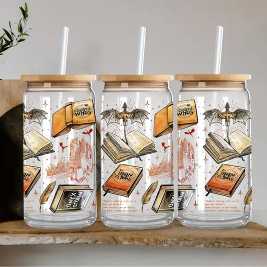 Fourth Wing Cup, Onyx Storm Iced Coffee Cup, Bookish Iced Coffee Glass, Fourth Wing Glass Cup, 16oz. Glass Can, Fantasy Book Lover Glass Cup GLVLR32