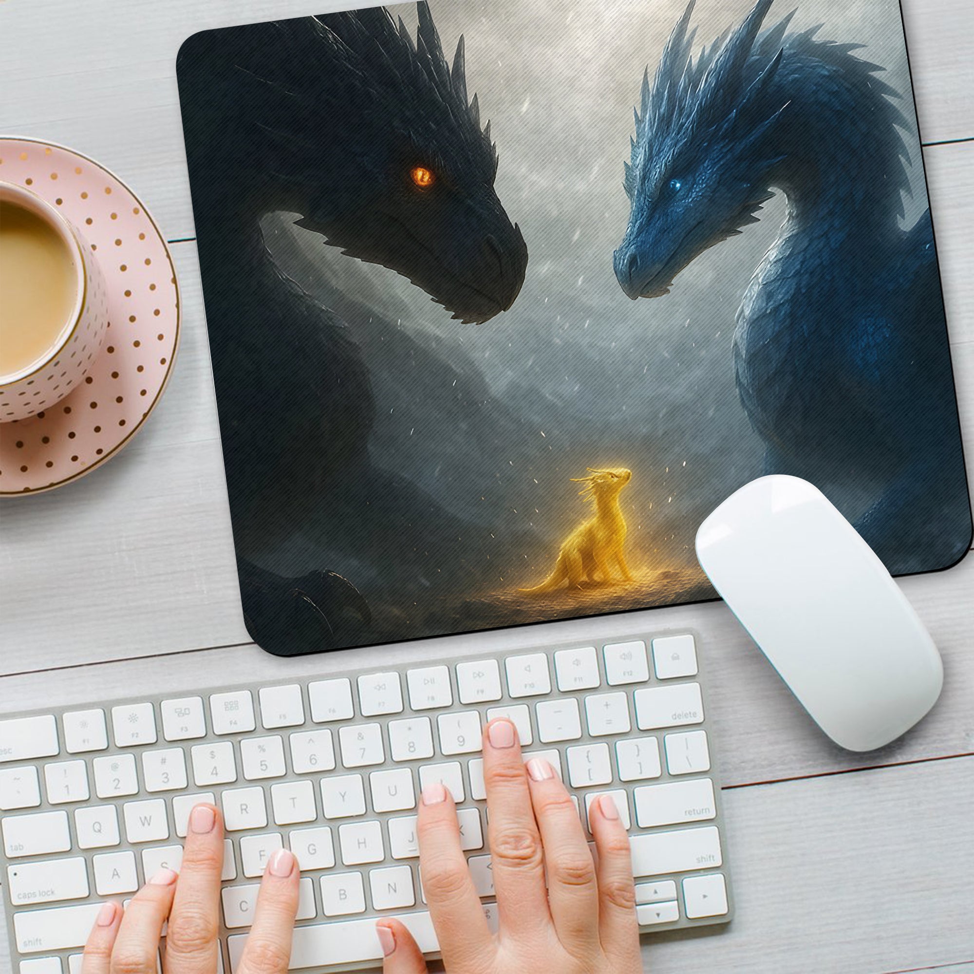 Fourth Wing Desk Mat, Tairn, Sgaeyl & Baby Dragon Andarna, Fantasy Bookish Mouse Pad, Gifts For Fan DMVLR36