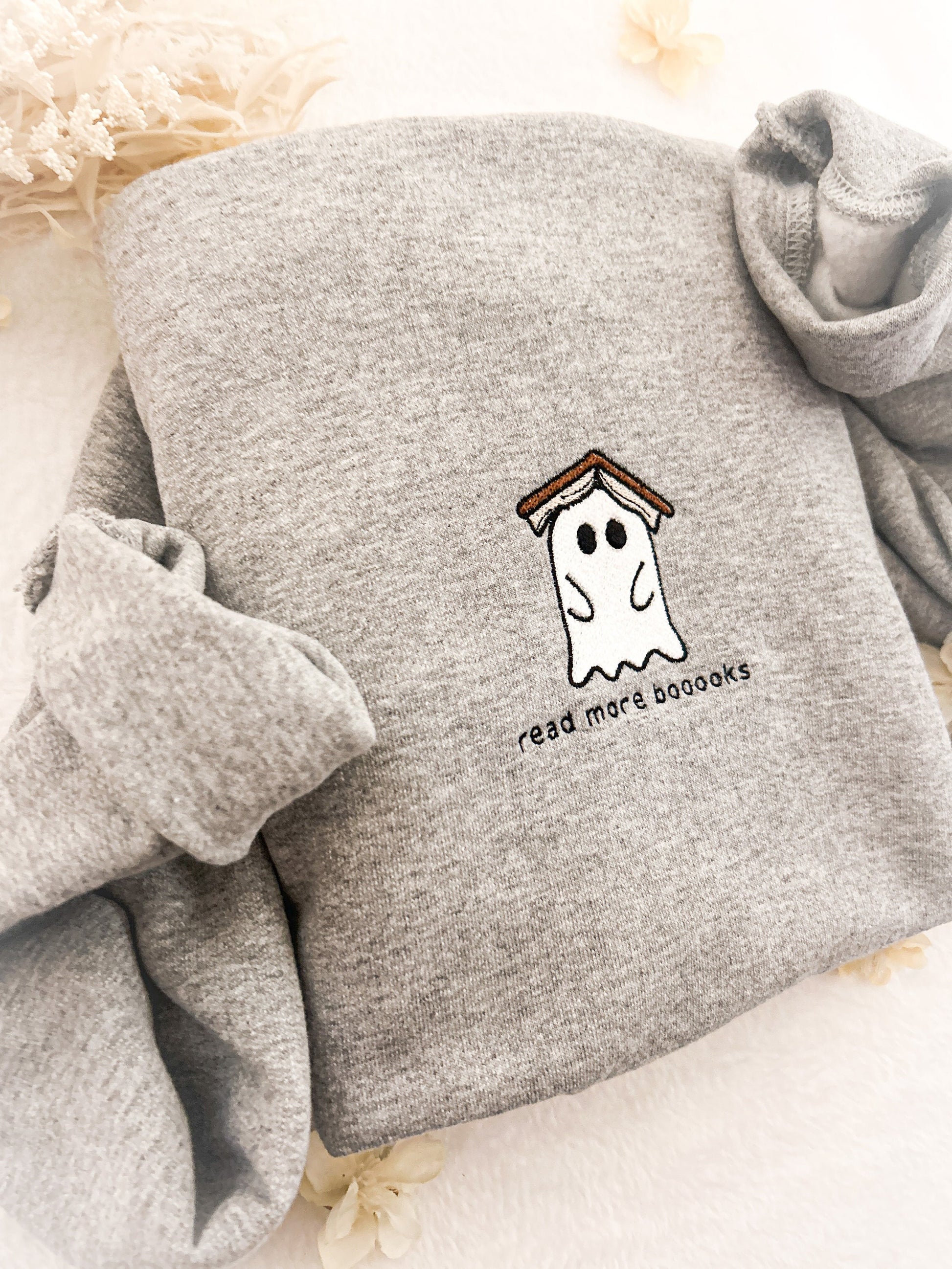 Embroidered Ghost Book Sweatshirt, Read More Booooks Sweatshirt, Fall Crewneck, Book Lover sweatshirt, Spooky Season Pullover, Ghost Reading