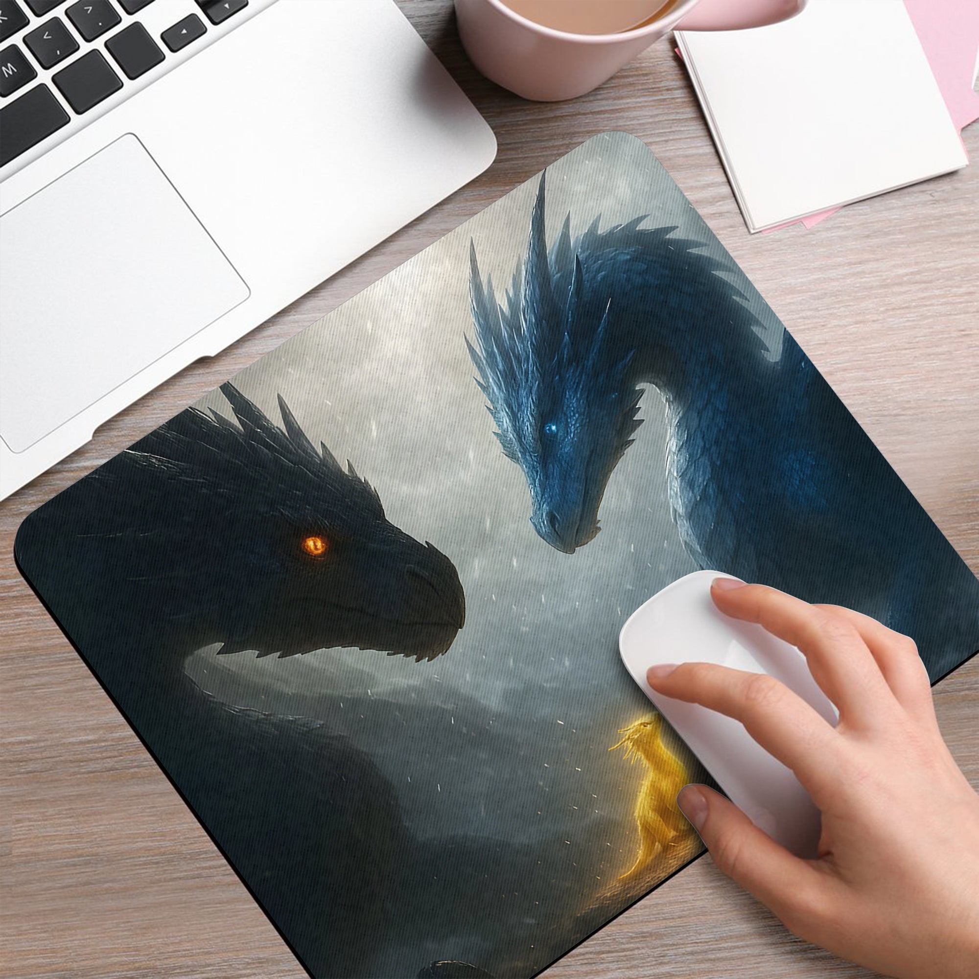 Fourth Wing Desk Mat, Tairn, Sgaeyl & Baby Dragon Andarna, Fantasy Bookish Mouse Pad, Gifts For Fan DMVLR36
