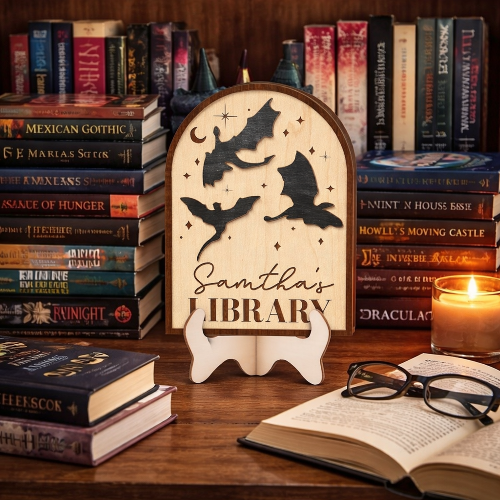 Fourth Wing Inspired Bookshelf Sign, Wooden Library Decor, Reader Gift, Book Club Shelf Sign, Book Lover Gift BTVLR40