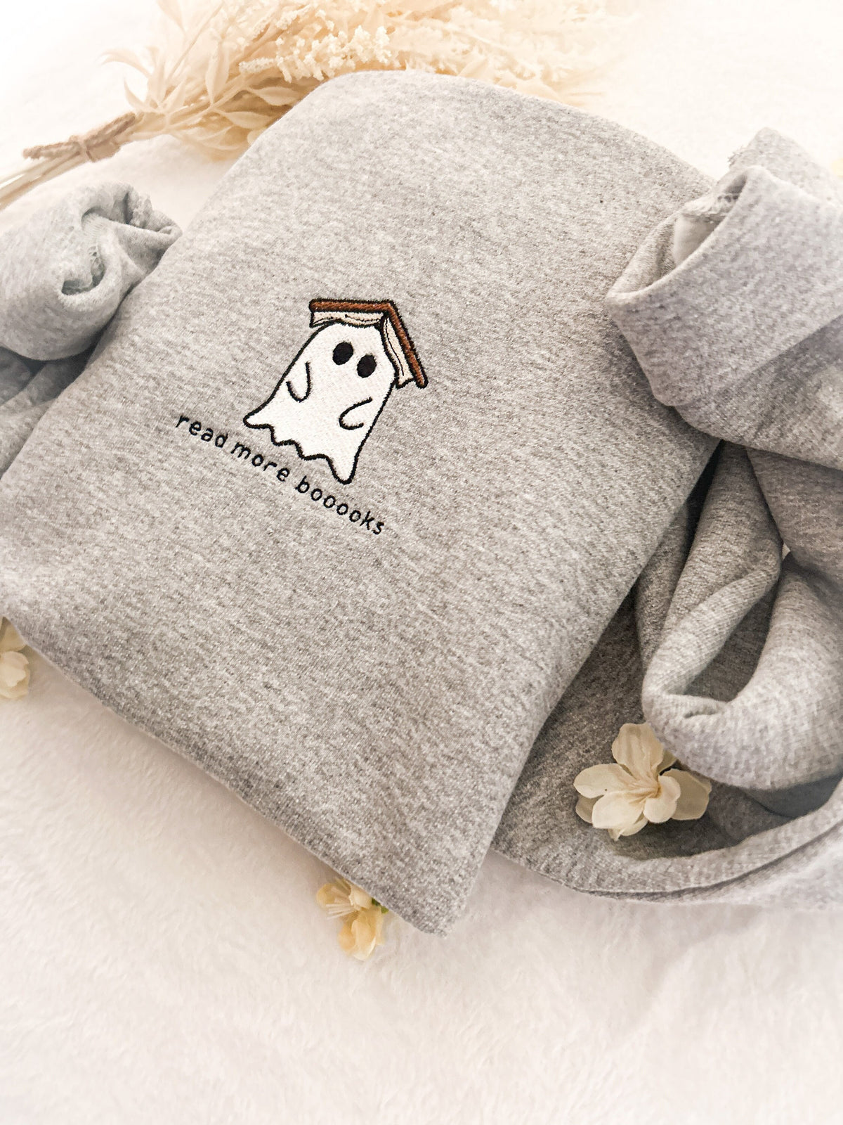 Embroidered Ghost Book Sweatshirt, Read More Booooks Sweatshirt, Fall Crewneck, Book Lover sweatshirt, Spooky Season Pullover, Ghost Reading