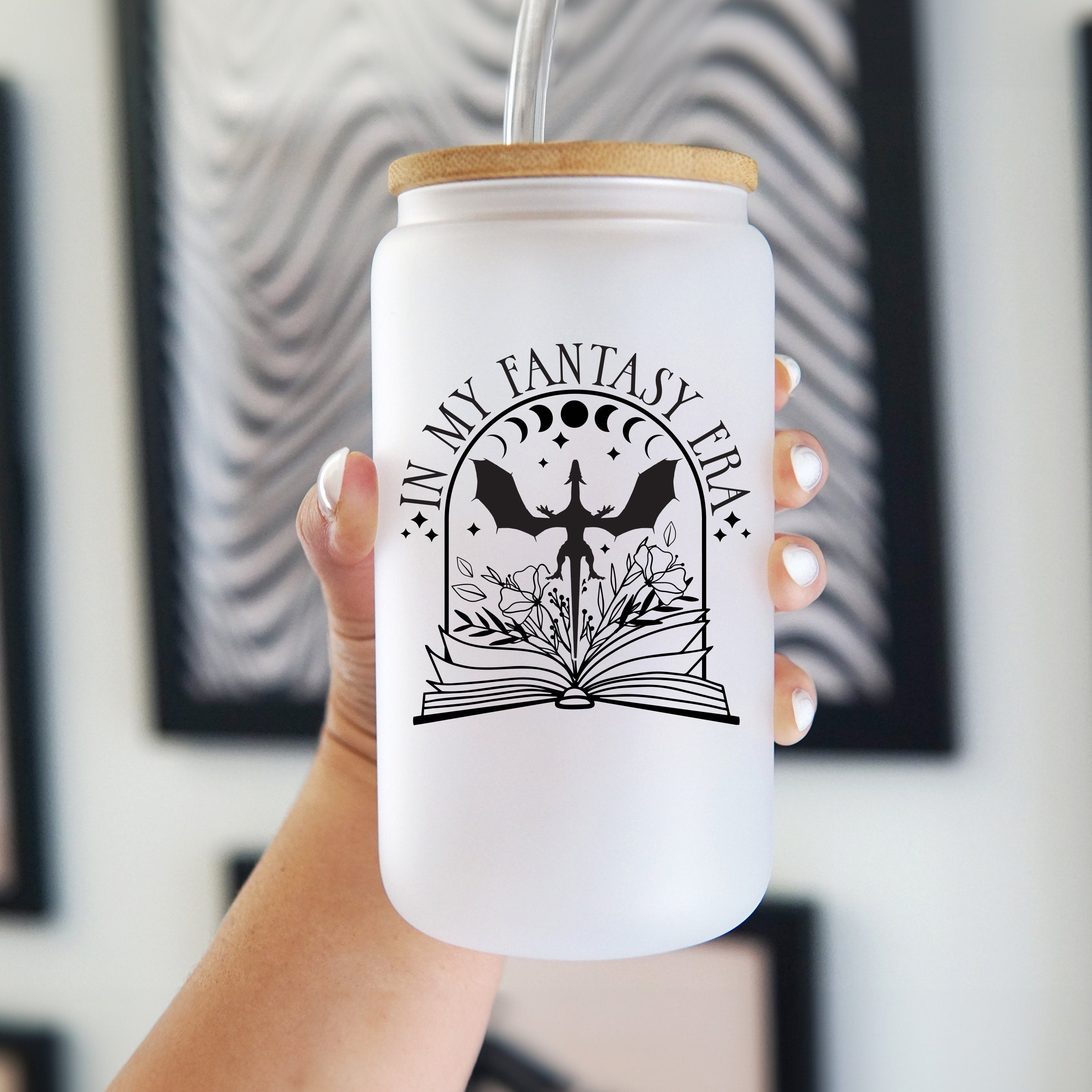 In My Fantasy Era Glass Can – Fourth Wing ACOTAR Inspired Frosted Tumbler with Bamboo Lid, Bookish Gift for Fantasy Romance Readers GLVLR33