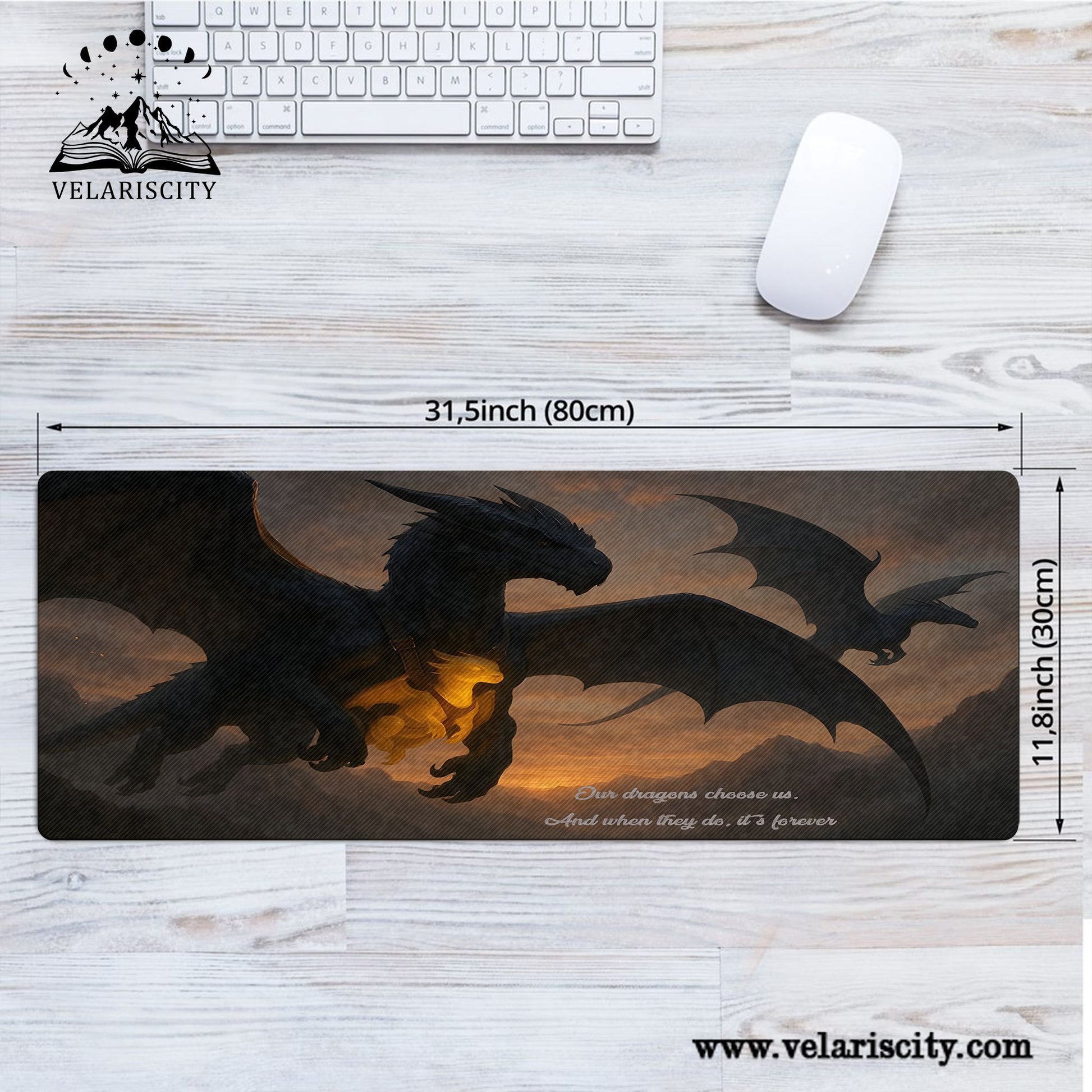 Fourth Wing Dragon Desk Mat, “Our Dragons Choose Us” Quote, Fantasy Bookish Mouse Pad DMVLR34