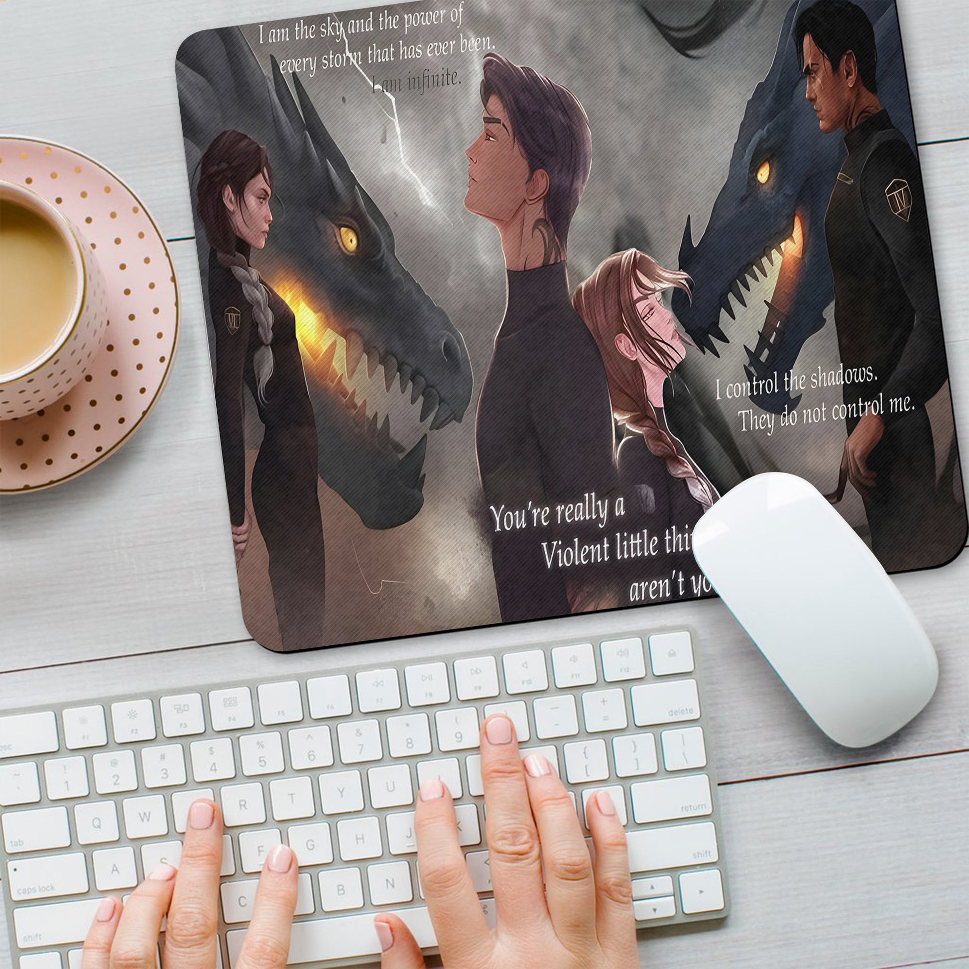 Fourth Wing Desk Mat, Xaden & Violet with Dragon Quotes, Bookish Gaming Mouse Pad DMVLR38