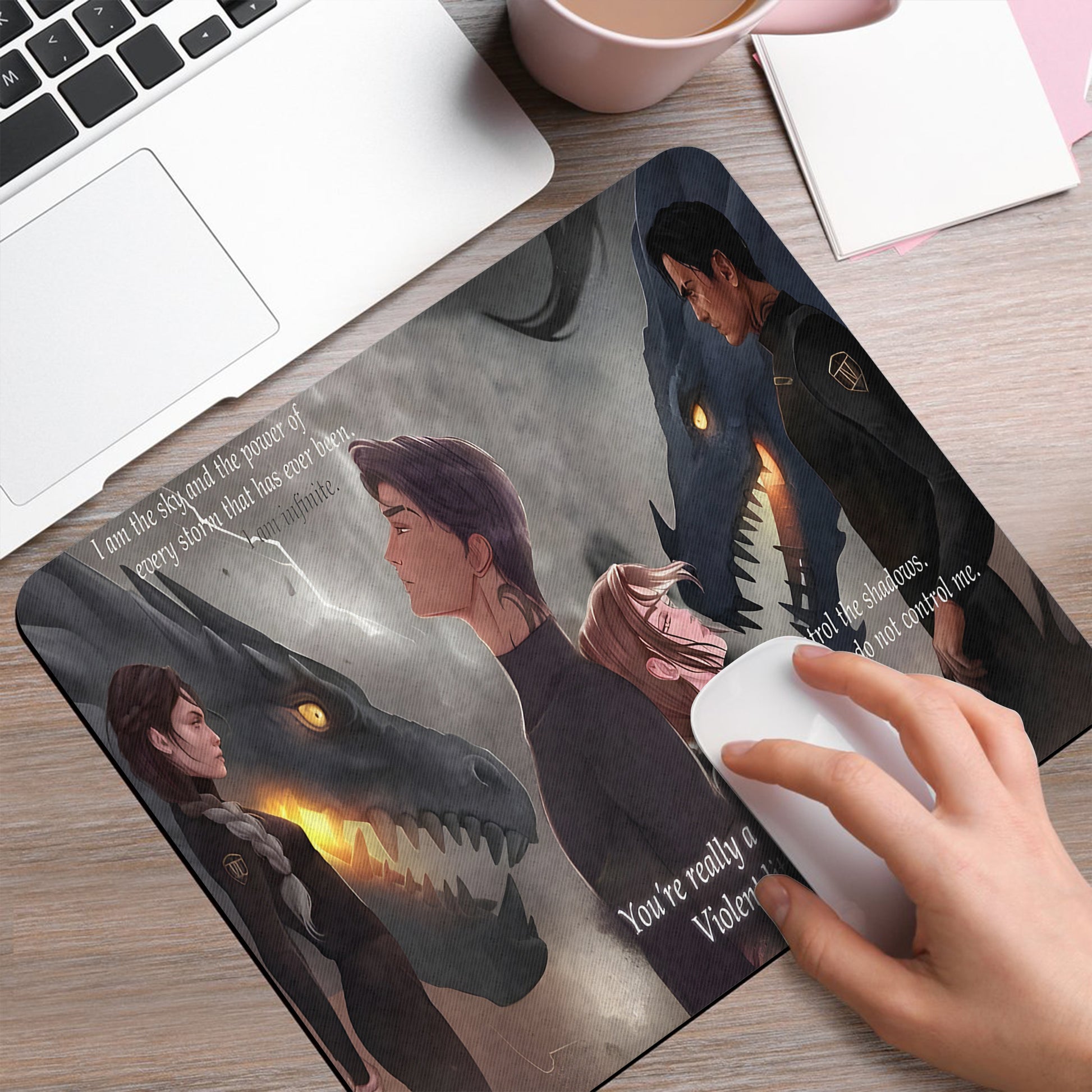 Fourth Wing Desk Mat, Xaden & Violet with Dragon Quotes, Bookish Gaming Mouse Pad DMVLR38