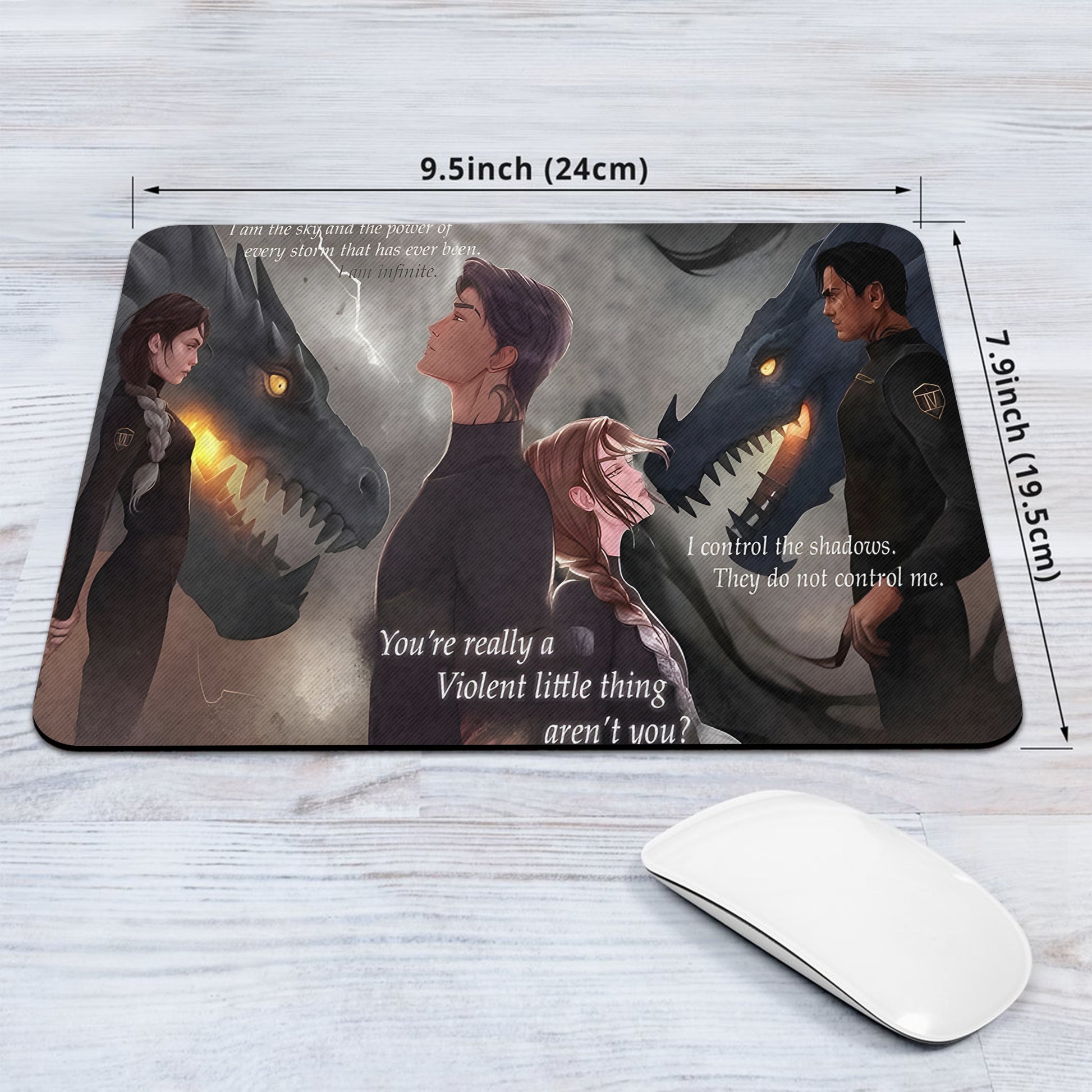 Fourth Wing Desk Mat, Xaden & Violet with Dragon Quotes, Bookish Gaming Mouse Pad DMVLR38