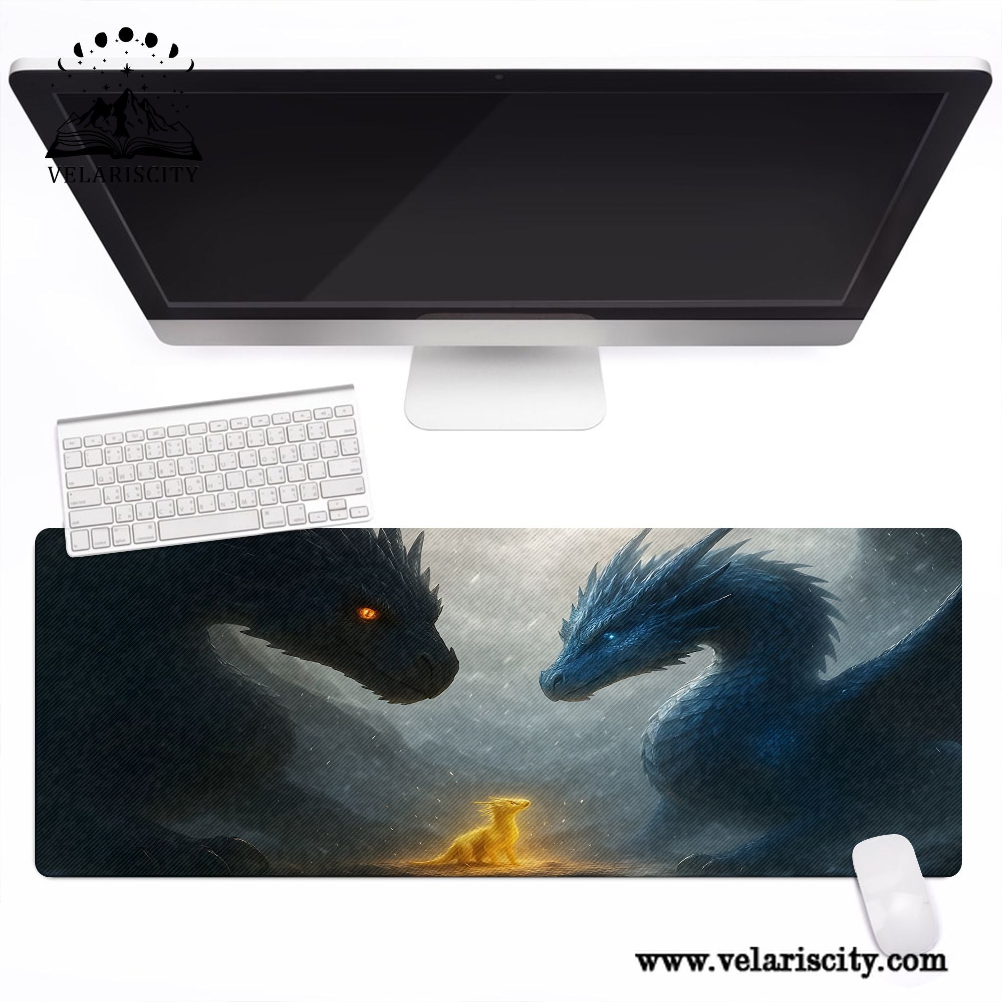 Fourth Wing Desk Mat, Tairn, Sgaeyl & Baby Dragon Andarna, Fantasy Bookish Mouse Pad, Gifts For Fan DMVLR36