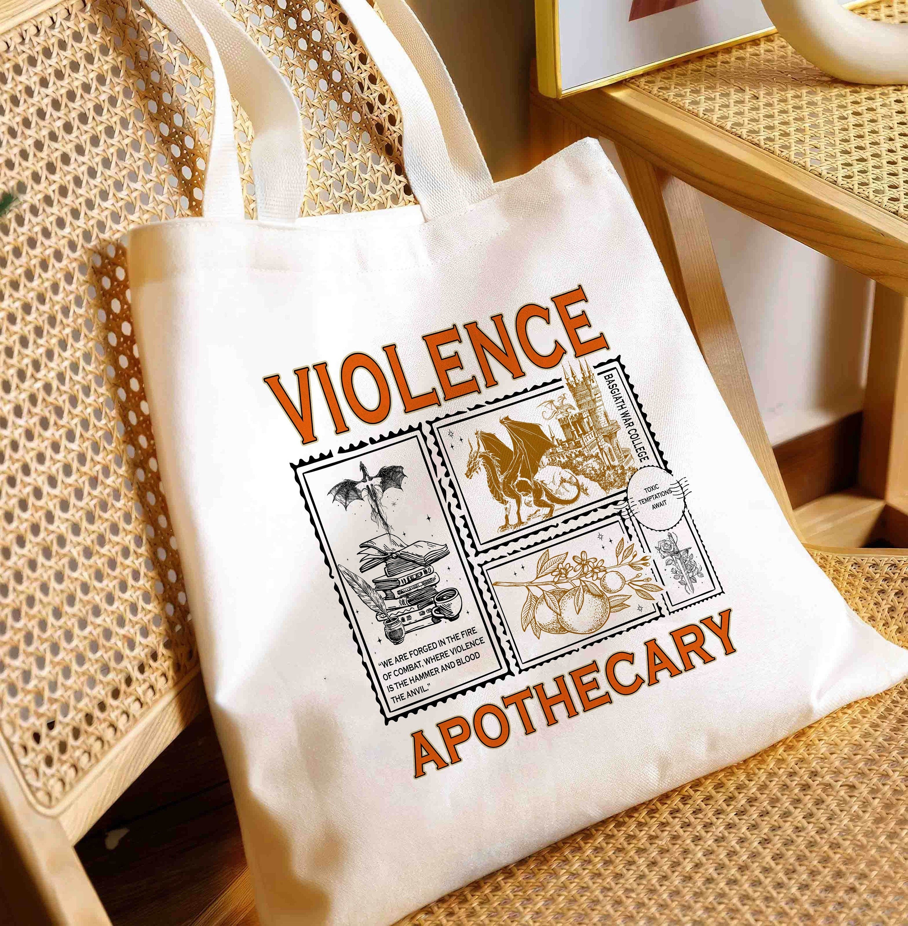 Violence Apothecary Tote Bag, Fourth Wing Bag, Basgiath War College Bag, Violet Sorrengail, Riorson House, Xaden Riorson TBVLR38