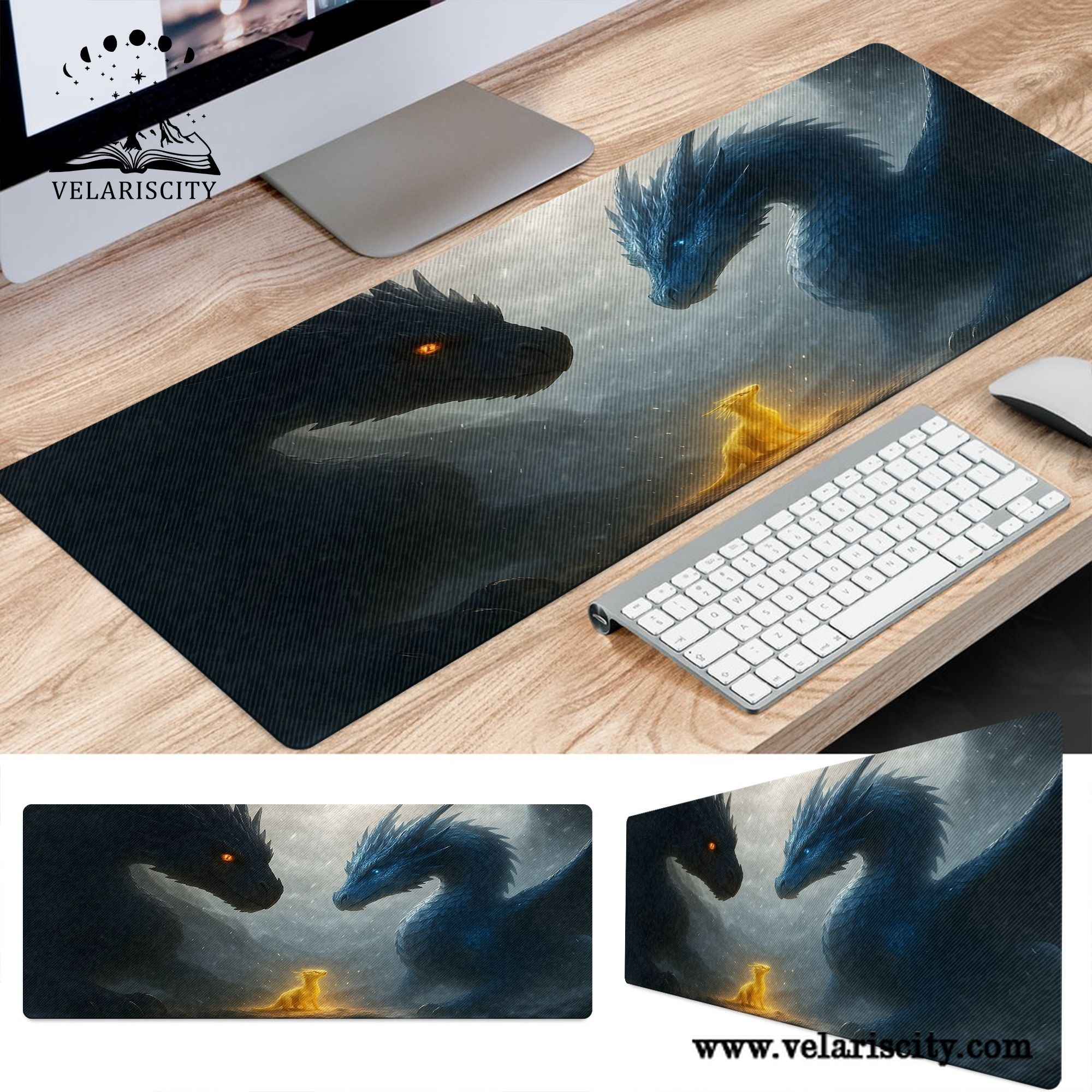 Fourth Wing Desk Mat, Tairn, Sgaeyl & Baby Dragon Andarna, Fantasy Bookish Mouse Pad, Gifts For Fan DMVLR36