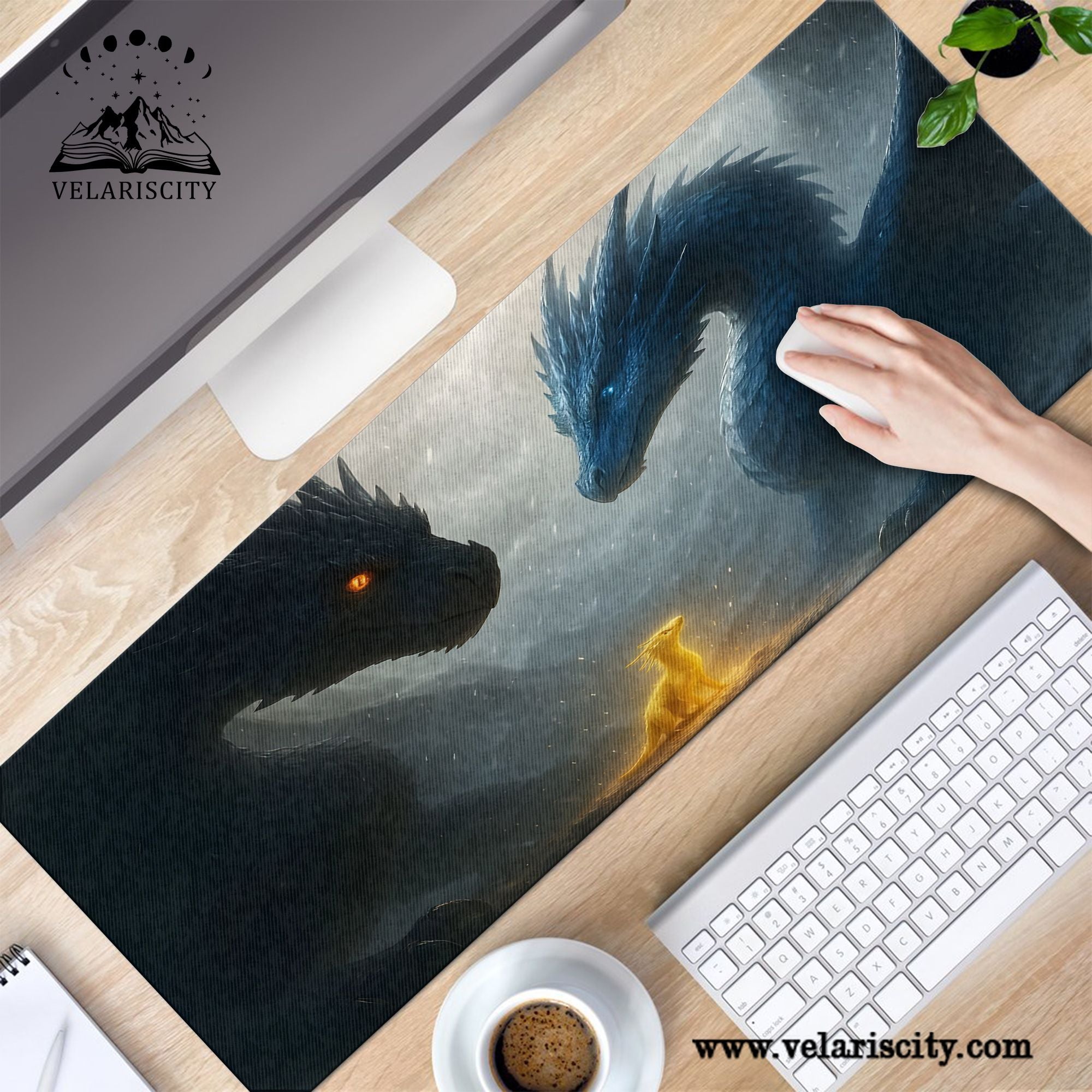 Fourth Wing Desk Mat, Tairn, Sgaeyl & Baby Dragon Andarna, Fantasy Bookish Mouse Pad, Gifts For Fan DMVLR36