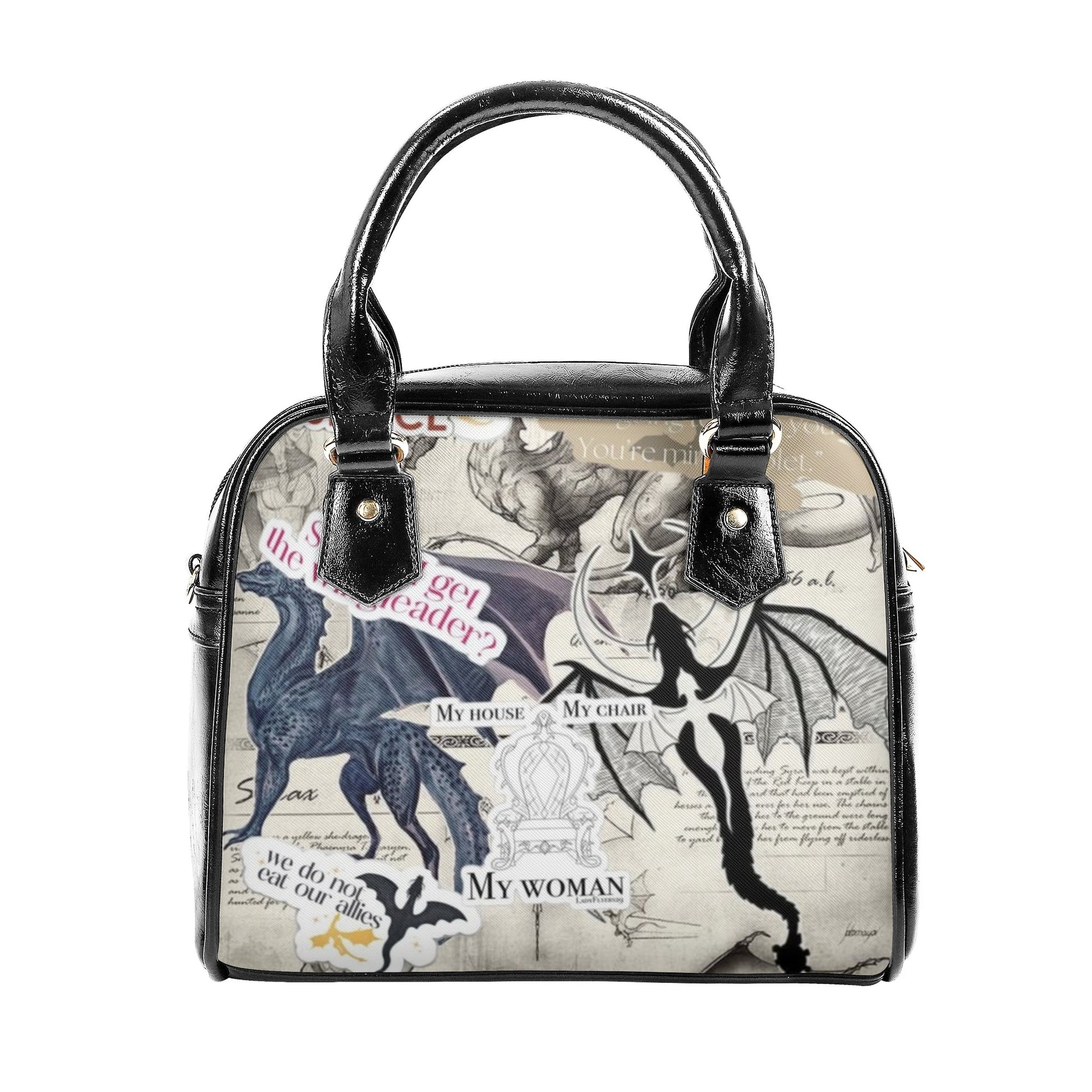 Fourth Wing Inspired Collage Leather Bag, Fourth Wing Inspired Bag, Personalized Leather Bag, Fantasy Leather Handbag, Perfect Gift for Women. HBVLR40