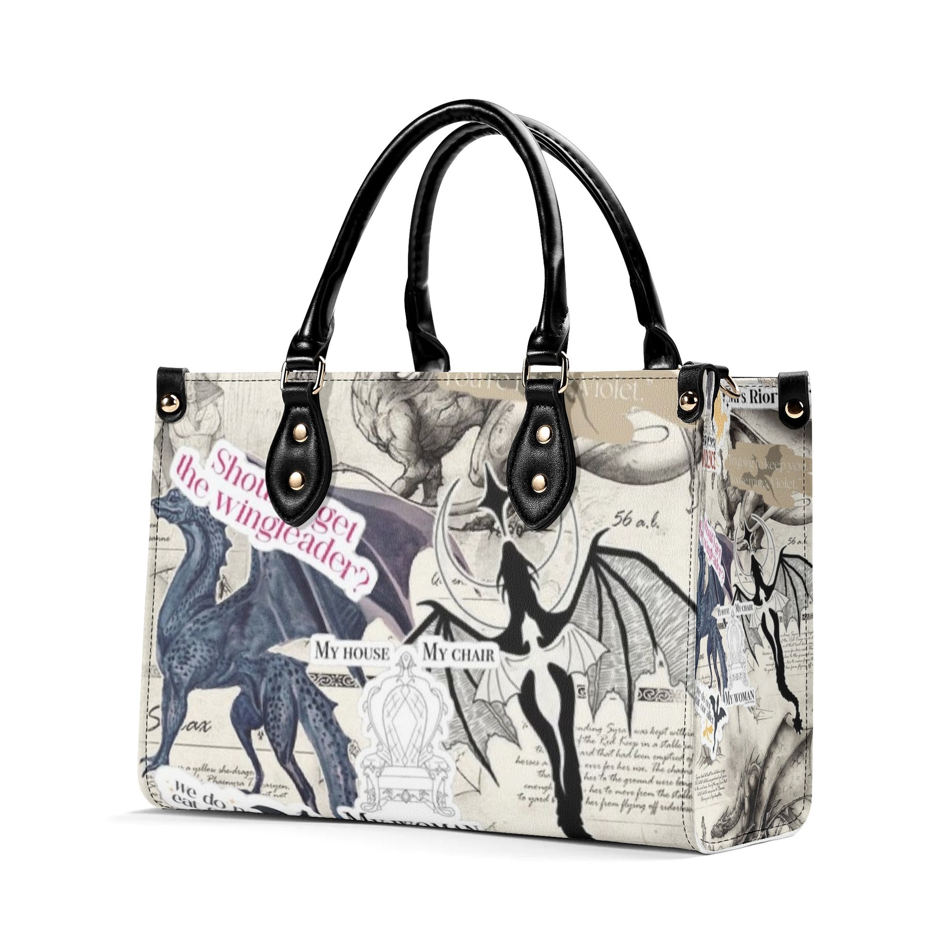 Fourth Wing Inspired Collage Leather Bag, Fourth Wing Inspired Bag, Personalized Leather Bag, Fantasy Leather Handbag, Perfect Gift for Women. HBVLR40