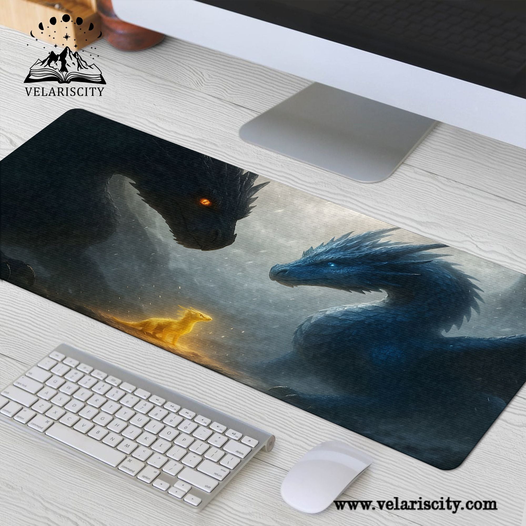 Fourth Wing Desk Mat, Tairn, Sgaeyl & Baby Dragon Andarna, Fantasy Bookish Mouse Pad, Gifts For Fan DMVLR36