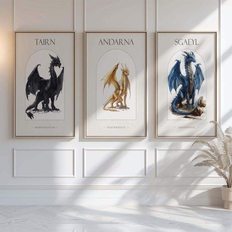 Fourth Wing Dragon Rider Prints Set - Tairn, Andarna, Sgaeyl, The Empyrean Poster, Rebecca Yarros Poster, Gift For Fan VLRP03
