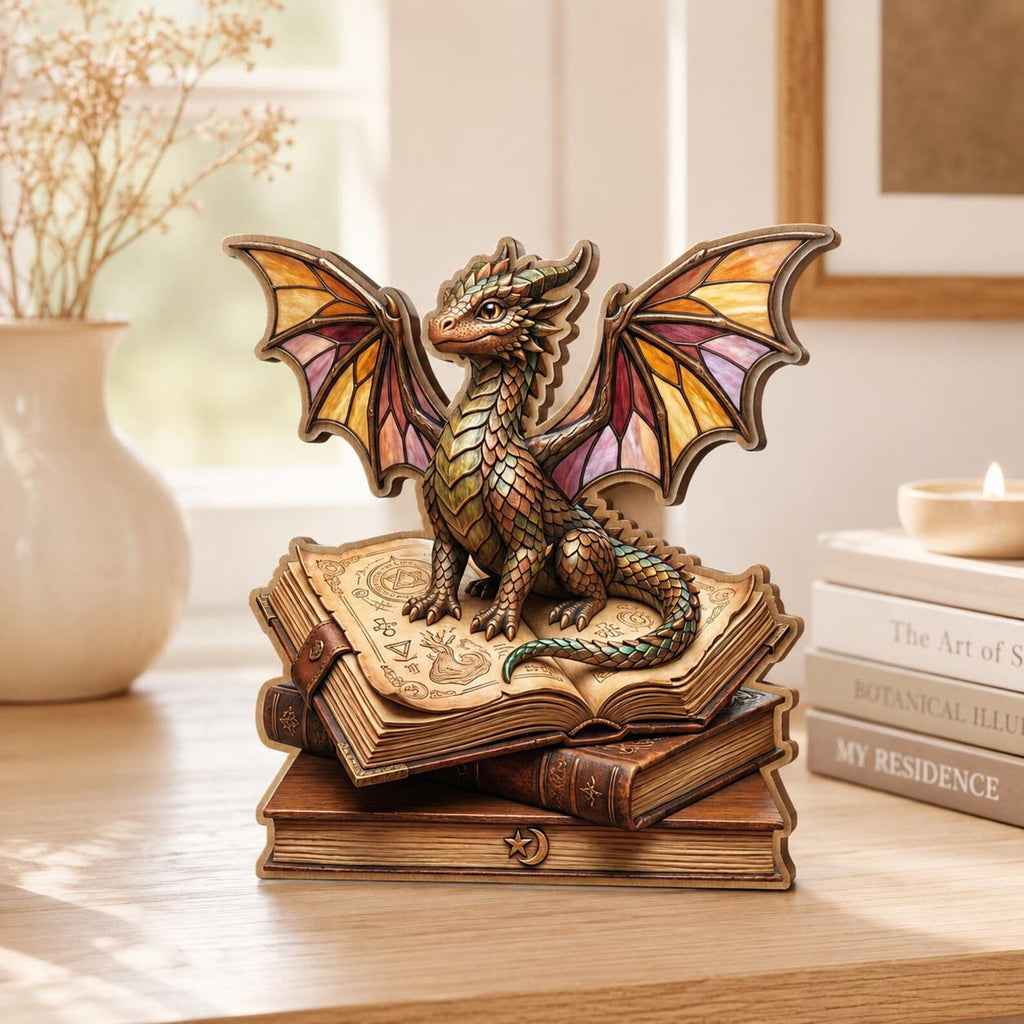 Dragon Book Stack Wooden Block Decor, Magical Library Accent  – WBVLR08