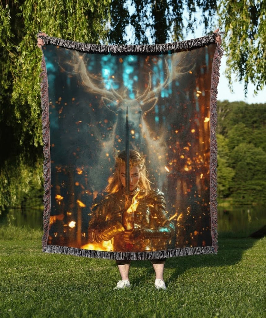 Throne of Glass Inspired Woven Blanket, Stag Queen Fantasy Throw, Fireheart Bookish Blanket, Aelin Inspired Gift for Fantasy Readers Decor BKVLR04