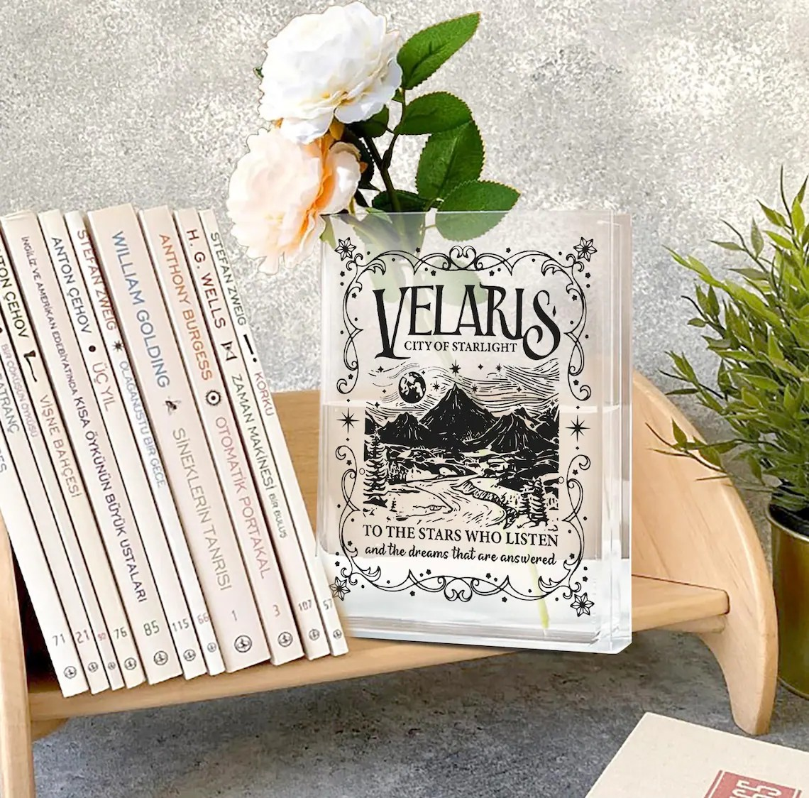 To The Stars Who Listen Book Shaped Vase, Velaris Book Vase, ACOTAR Inspired Acrylic Vase, Night Court Shelf Decor, Fantasy Bookish Vase SJM VLRBV37