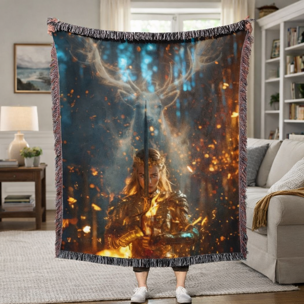 Throne of Glass Inspired Woven Blanket, Stag Queen Fantasy Throw, Fireheart Bookish Blanket, Aelin Inspired Gift for Fantasy Readers Decor BKVLR04