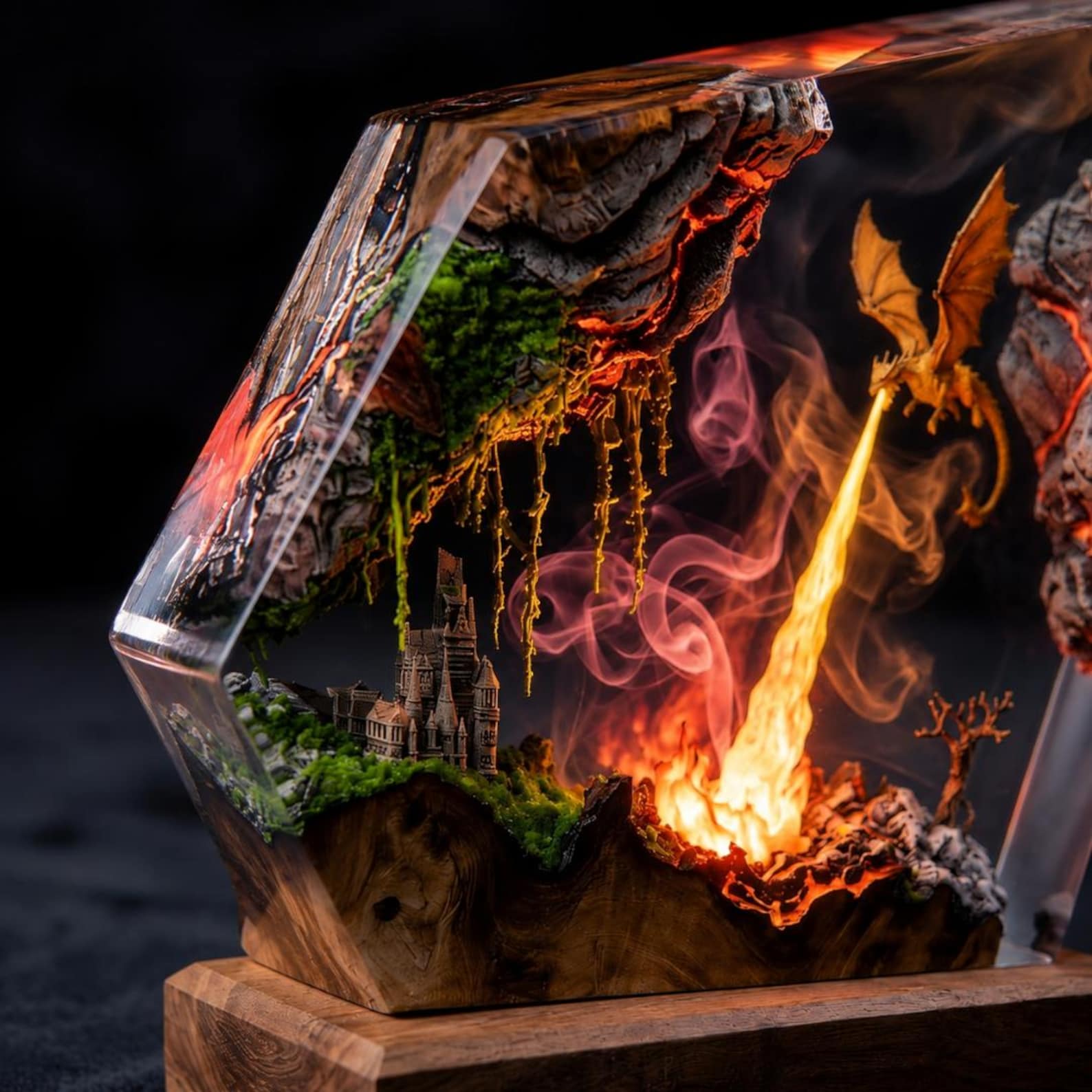 Lava Dragon Resin Lamp, Volcano Epoxy Night Light, Fire Dragon Statue, Gamer Room Desk Decor, Unique Fantasy Gift for Him. ERNLVLA06