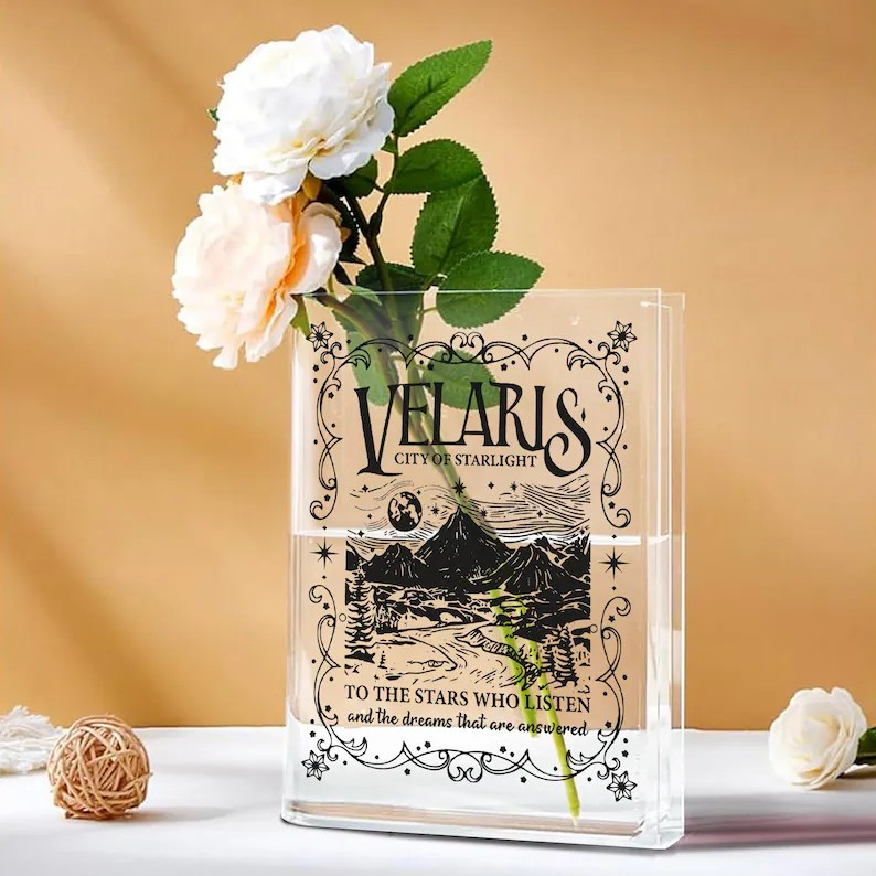 To The Stars Who Listen Book Shaped Vase, Velaris Book Vase, ACOTAR Inspired Acrylic Vase, Night Court Shelf Decor, Fantasy Bookish Vase SJM VLRBV37