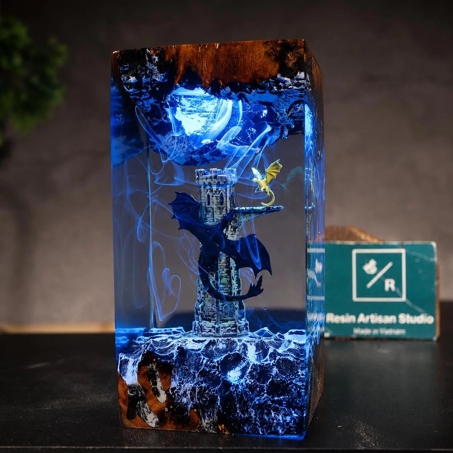Black Dragon and Rider Resin Lamp, Epic Fantasy LED Night Light, Movie Fan Inspired Decor, Legendary Night Dragon Gift. ERNLVLA16