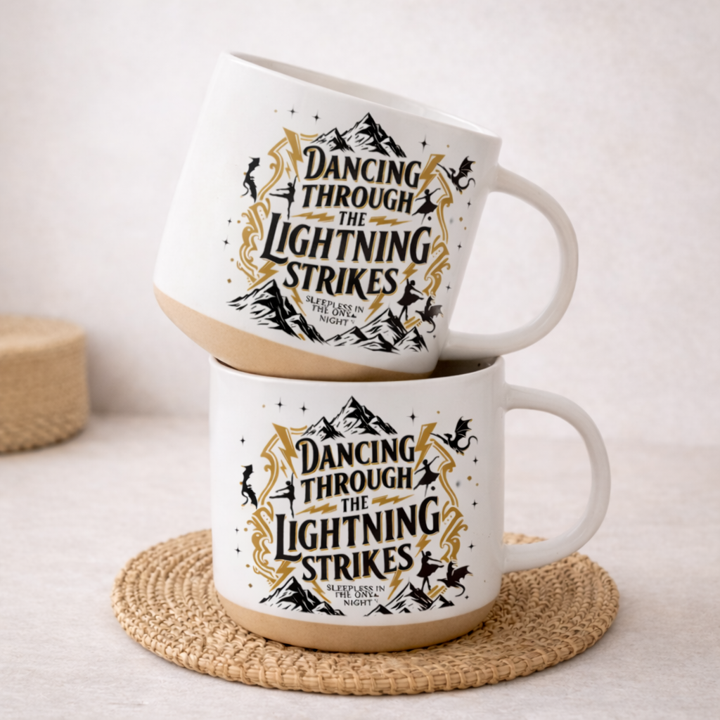 Dancing Through the Lightning Strikes Ceramic Mug, Fourth Wing Inspired Fantasy Bookish Coffee Cup, Dragon Reader Gift, Cozy Aesthetic