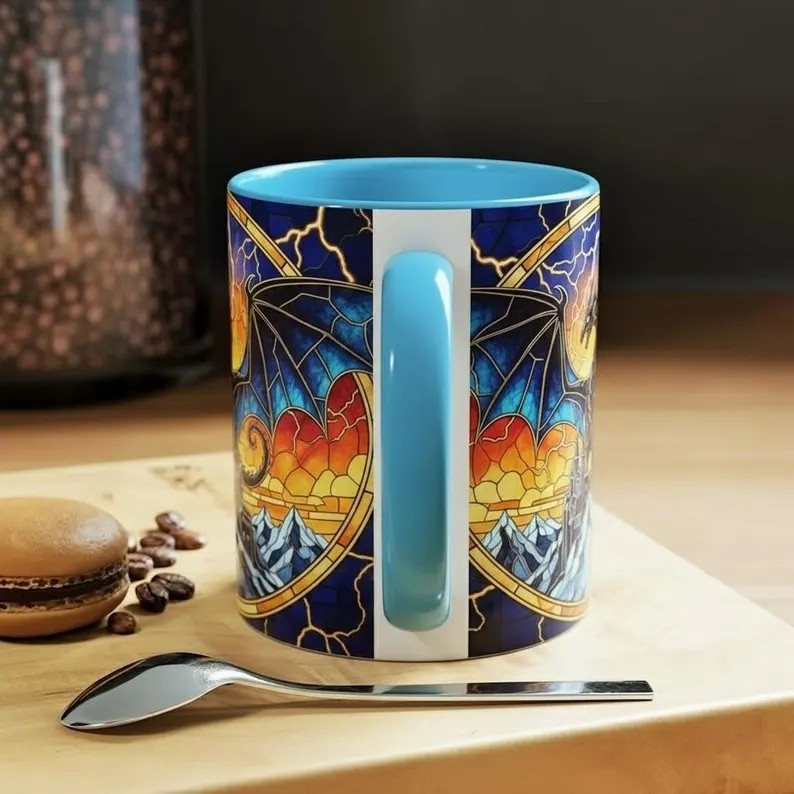 Basgiath War College Lightning Dragon Coffee Mug, Fourth Wing Dragon Stained Glass Style Mug, Dragon Rider Fantasy Art Cup, Bookish Tea Mug