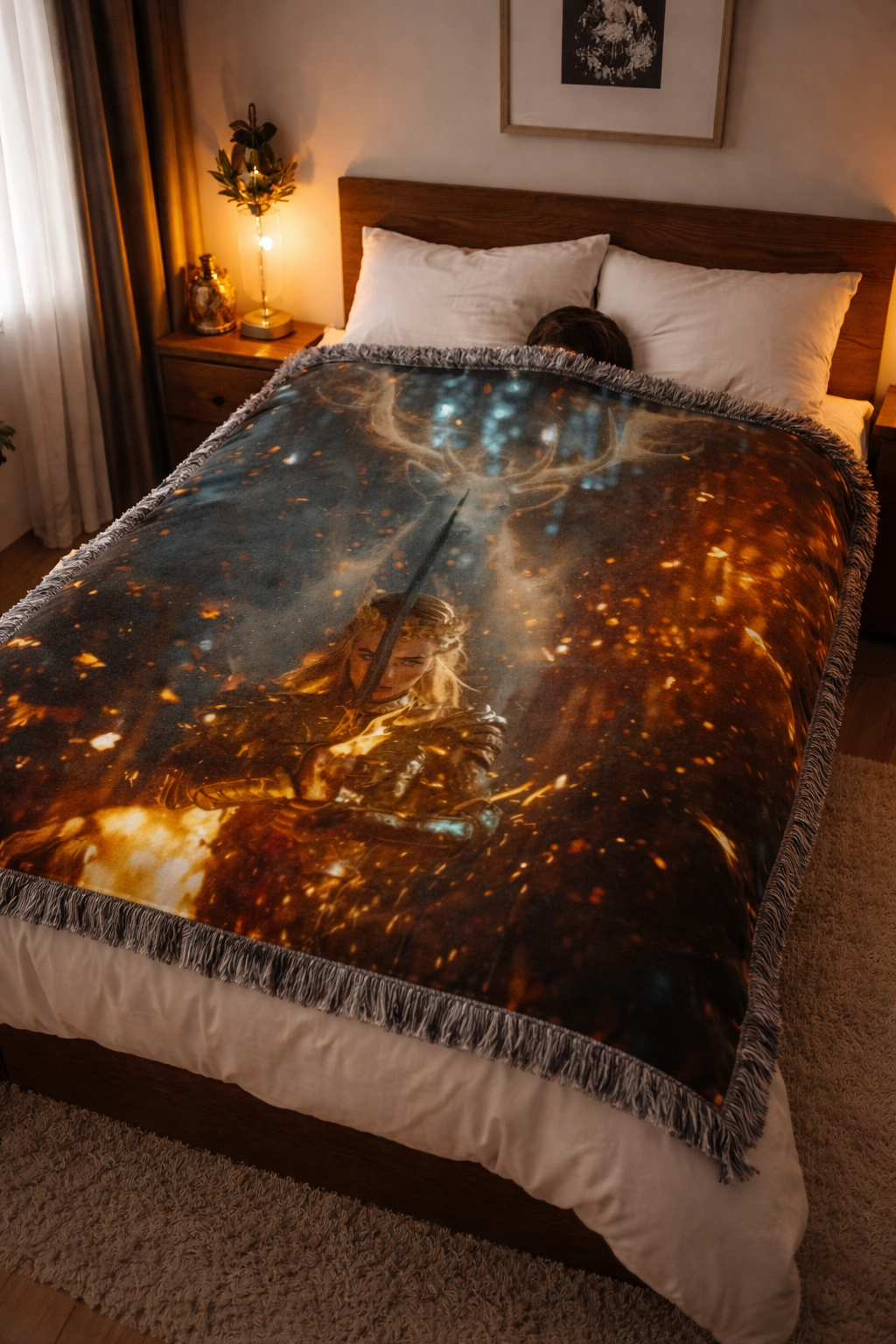 Throne of Glass Inspired Woven Blanket, Stag Queen Fantasy Throw, Fireheart Bookish Blanket, Aelin Inspired Gift for Fantasy Readers Decor BKVLR04