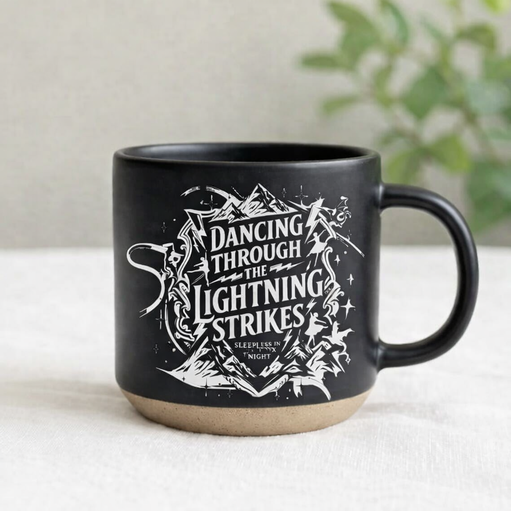 Dancing Through the Lightning Strikes Ceramic Mug, Fourth Wing Inspired Fantasy Bookish Coffee Cup, Dragon Reader Gift, Cozy Aesthetic